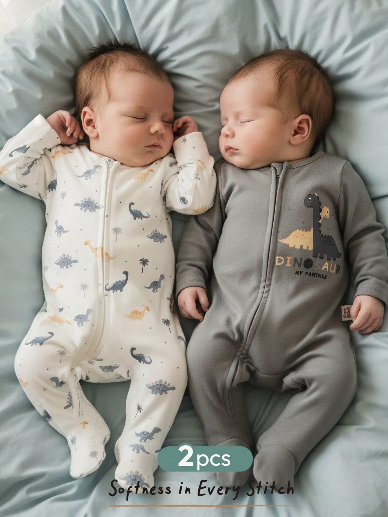 Cozy Pixies Newborn Baby Boy/Girl 2pcs Set Cartoon Dinosaur Knitted Jumpsuit,White Summer Cute Graphic Lounge Sleepers,Soft Bamboo Fiber Zip Up Unisex Clothes