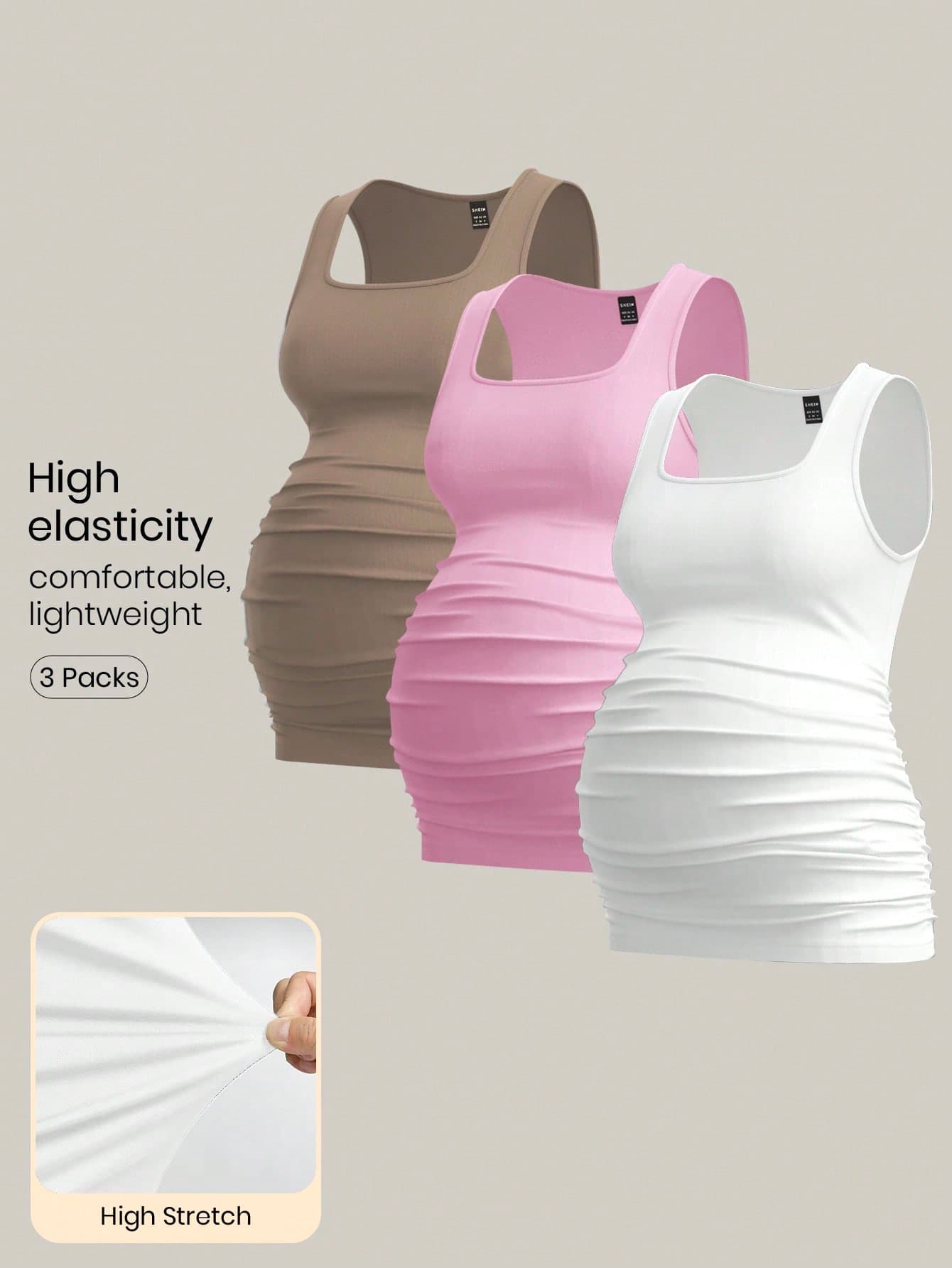 Modmama 3pcs Maternity Women's Solid Color Slimming Tank Tops, Casual & Simple, Perfect For Summer