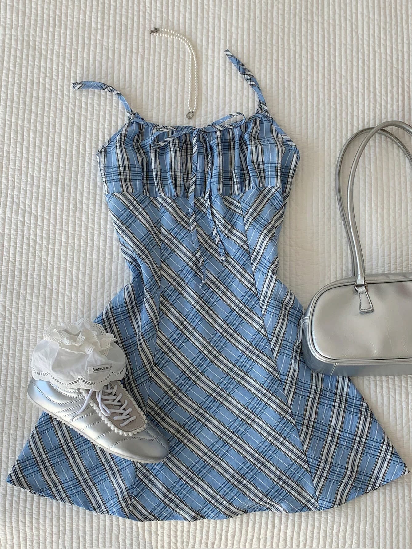 Comfortcana Summer Casual Red Plaid Mini Dress For Women Blue Checkered Gingham Sundress