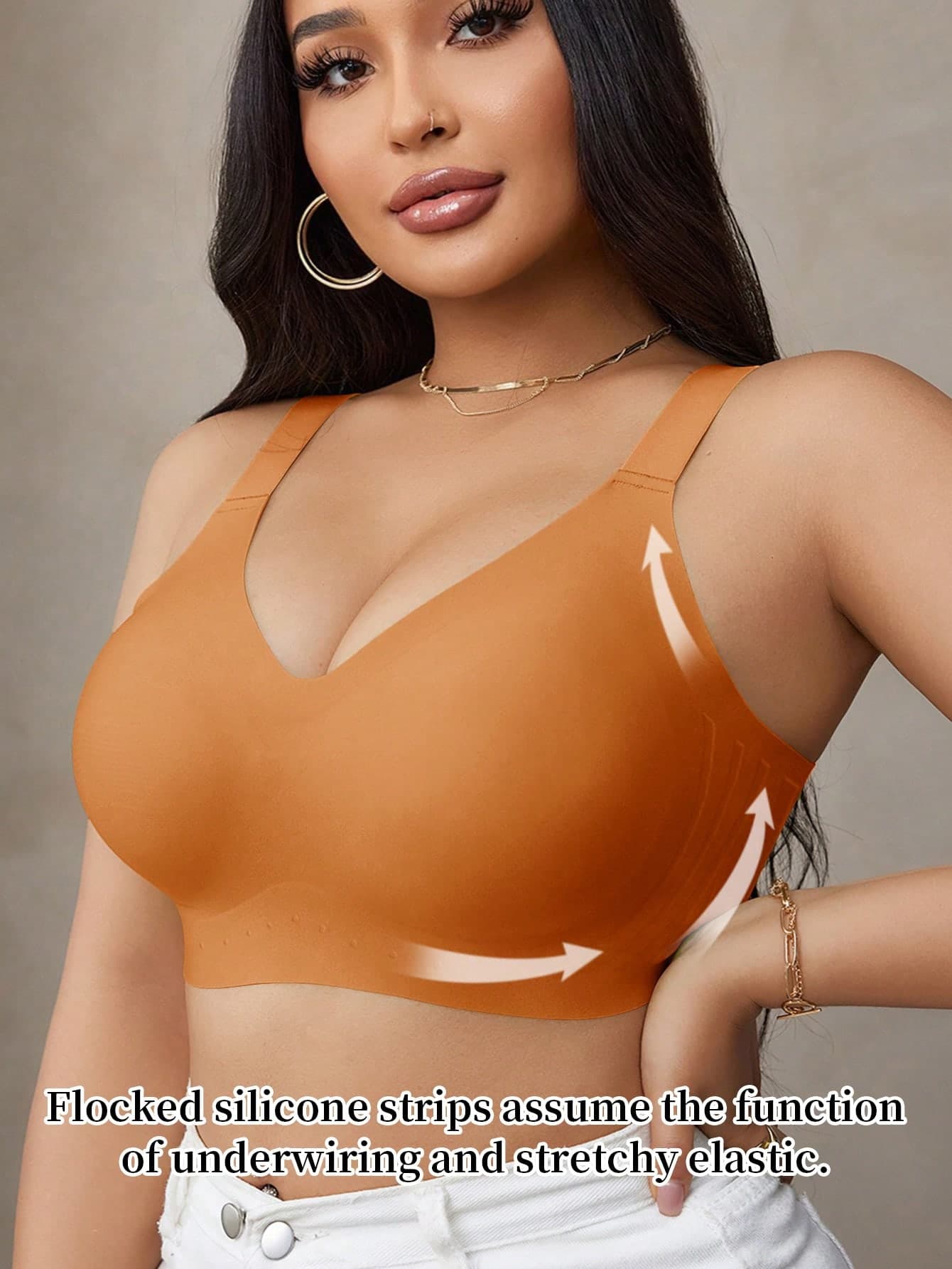 Bare Chapter Plus Size Women Seamless Jelly Stripe Soft Support Wireless Bra Lift Padded Bra, 1pc