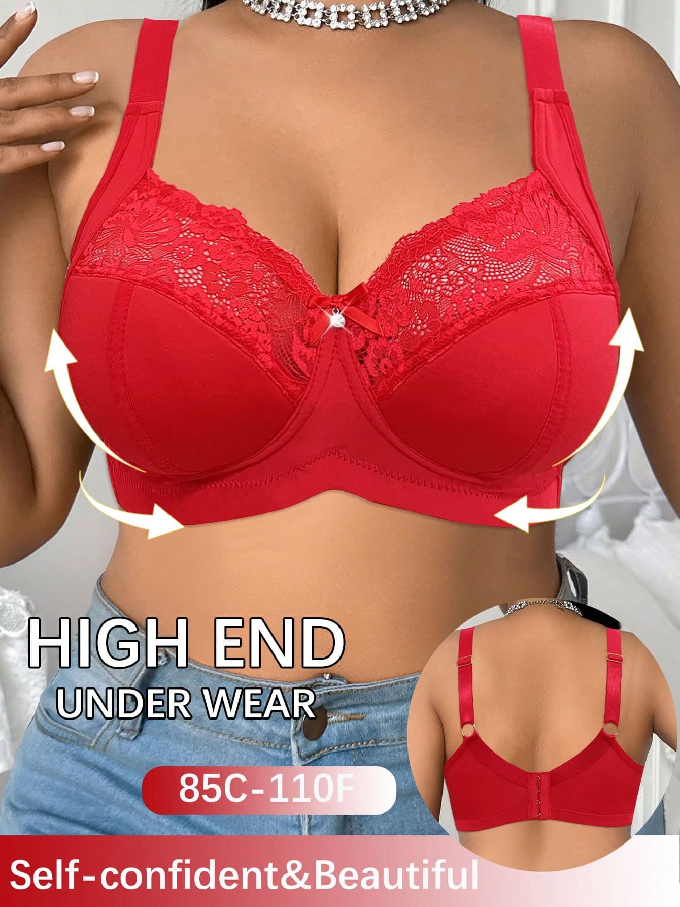 DesireSculpt 1pc Plus Size Lace Patchwork Wireless Bra