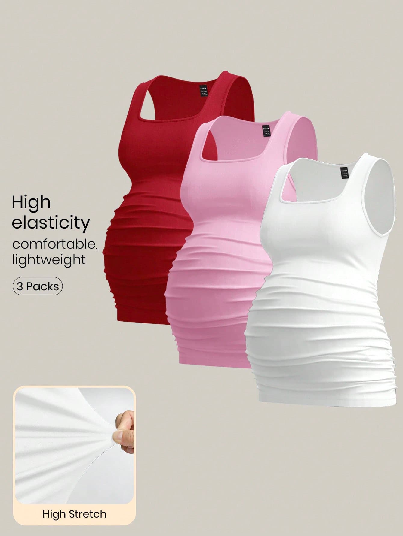 Modmama 3pcs Maternity Women's Solid Color Slimming Tank Tops, Casual & Simple, Perfect For Summer