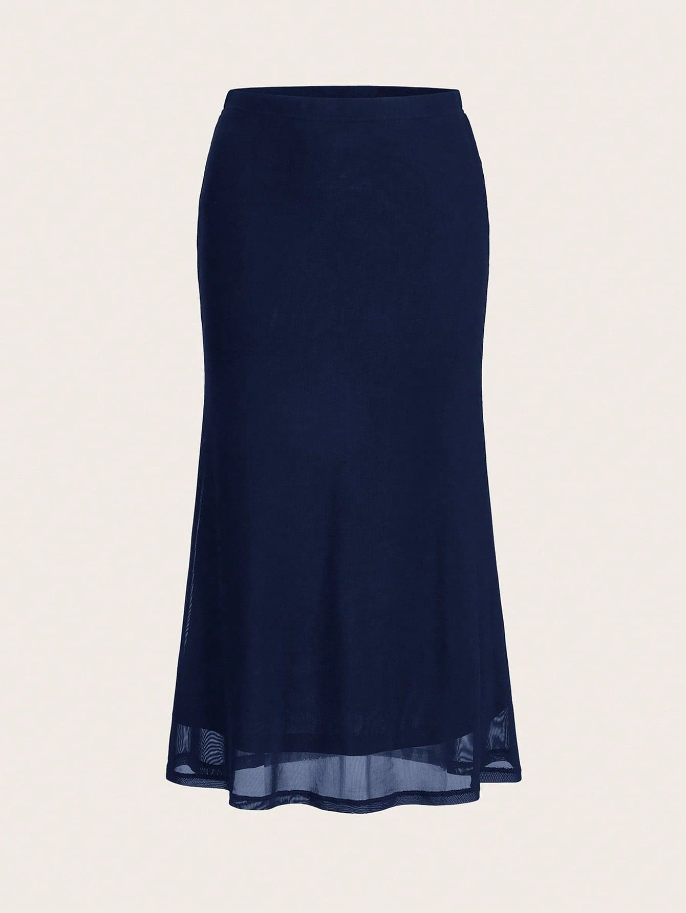 SHEIN EZwear Women's Valentine's Day Heart Print Fish Tail Black Mesh Skirt Slip Navy Blue Dark Mermaid Flowy Midi Overlay Skirts For Formal Wear Pencil Cut