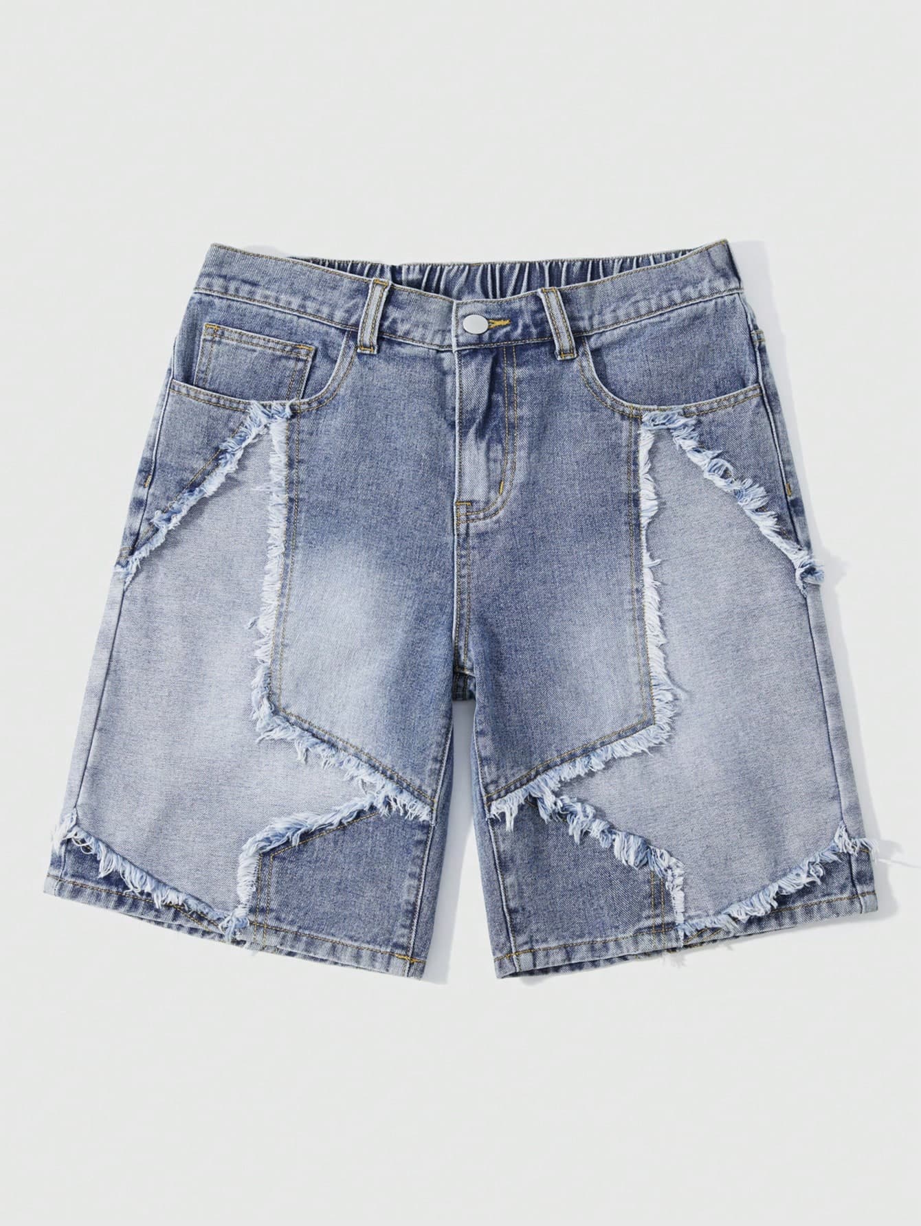 ROMWE MEN Street Life Teen Boy Star Patch Slant Pocket Casual Denim Shorts