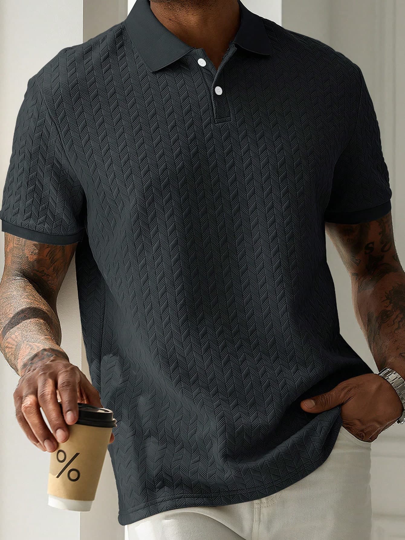 Manfinity CasualCool Men's Solid Color Casual Versatile Commuting Short Sleeve Polo Shirt Pattern Men Polo Shirts Black Polo Shirt, Formal