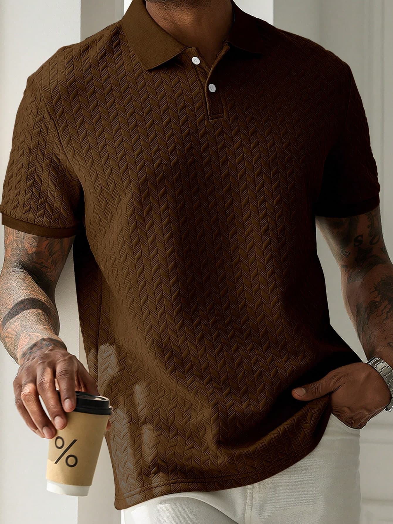 Manfinity Homme Men's Solid Color Casual Versatile Commuting Short Sleeve Polo Shirt, Formal