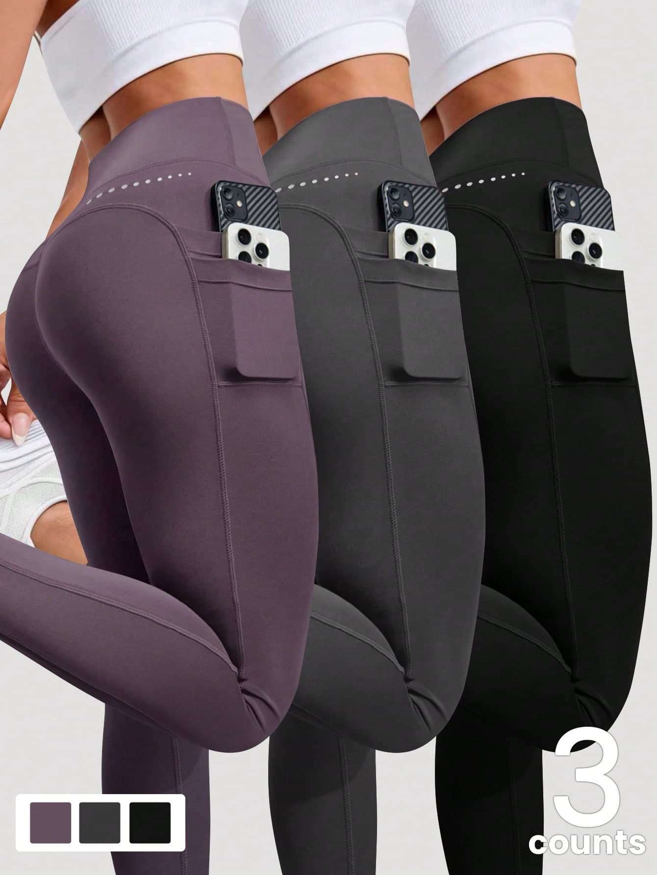 Velisys Velisys 3pcs/Set Basic Moisture-Wicking Fabric Lifting Design Sports Pants, Fitness/Yoga, Multiple Colors