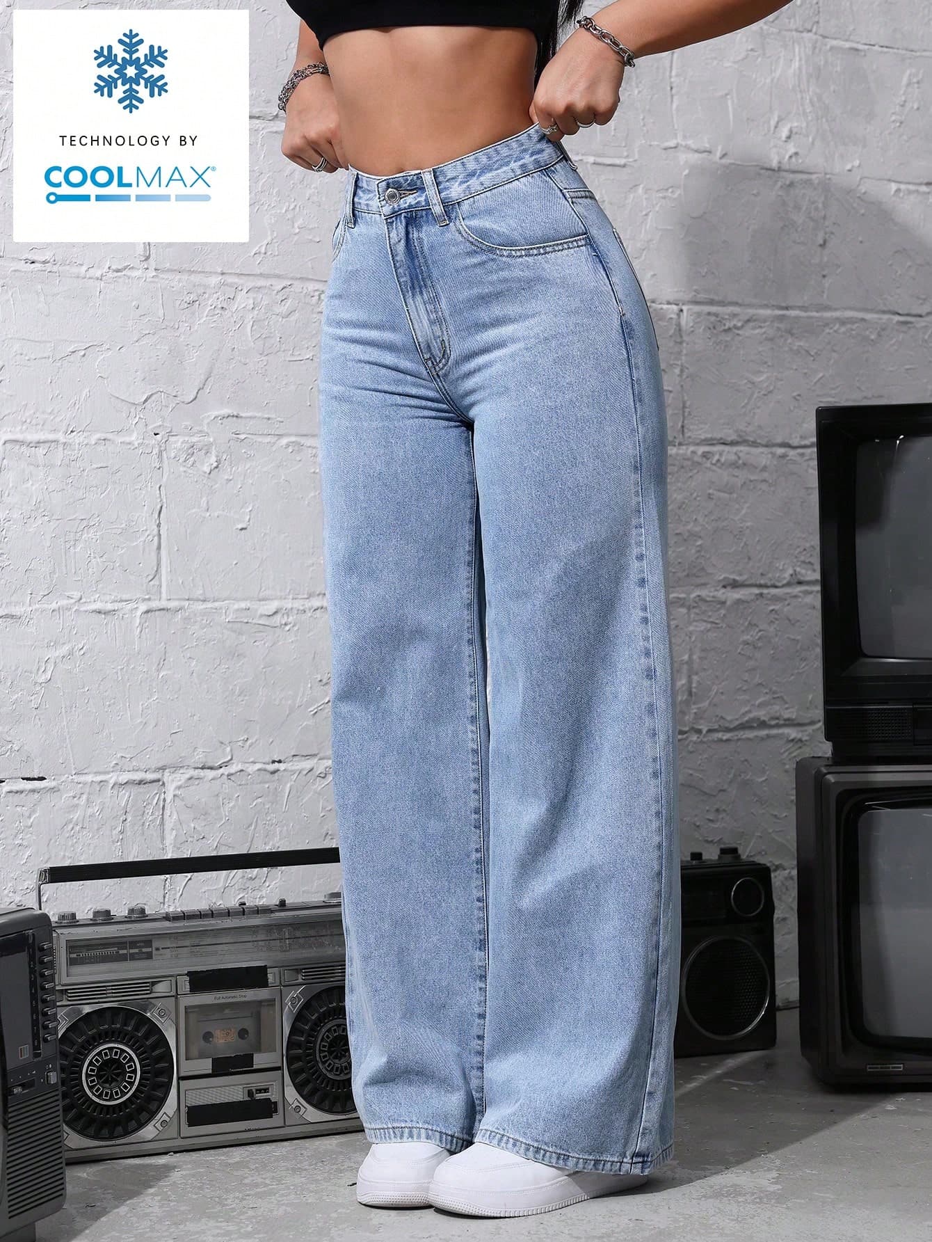 SHEIN ICON Women's Pocket Button Casual Versatile Commuting Wide-Leg Jeans