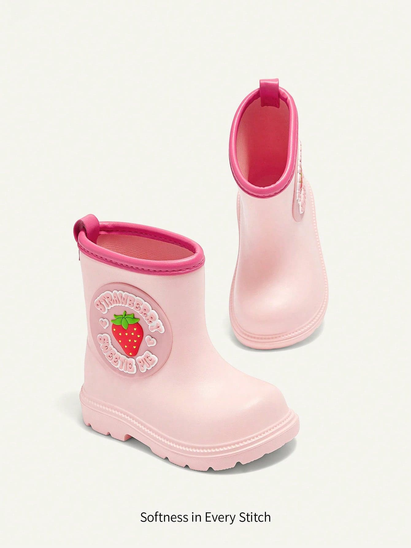 Cozy Pixies A Pair Of Children's Cute Little Strawberry-Themed EVA Material Non-Slip And Comfortable Foot Protection High Rain Shoes, Students Outdoor Picnic, Seaside Water Play Camping Multi-Functional High Boots