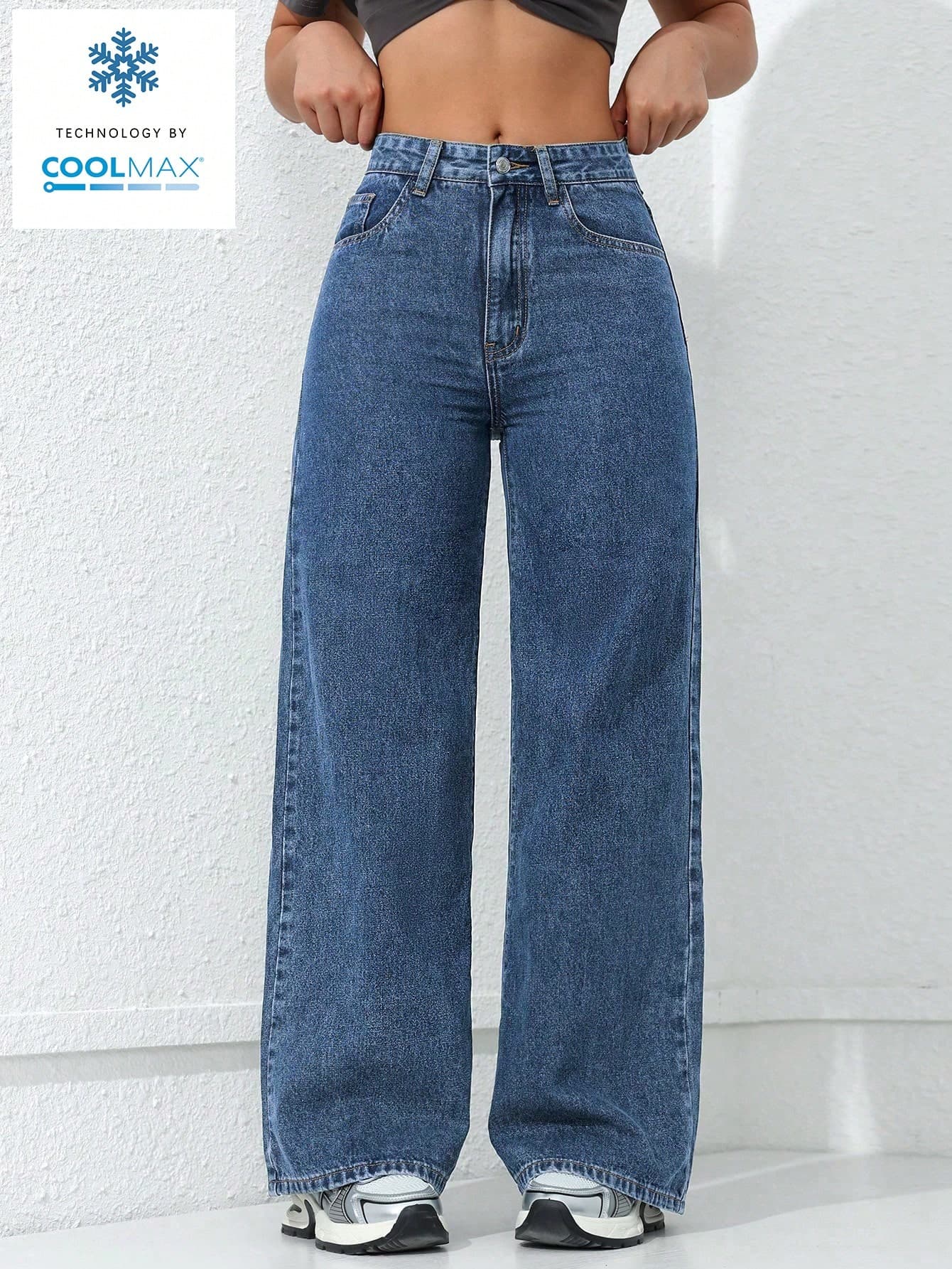 SHEIN ICON Solid Color Oblique Waist Casual Versatile Wide Leg Jeans