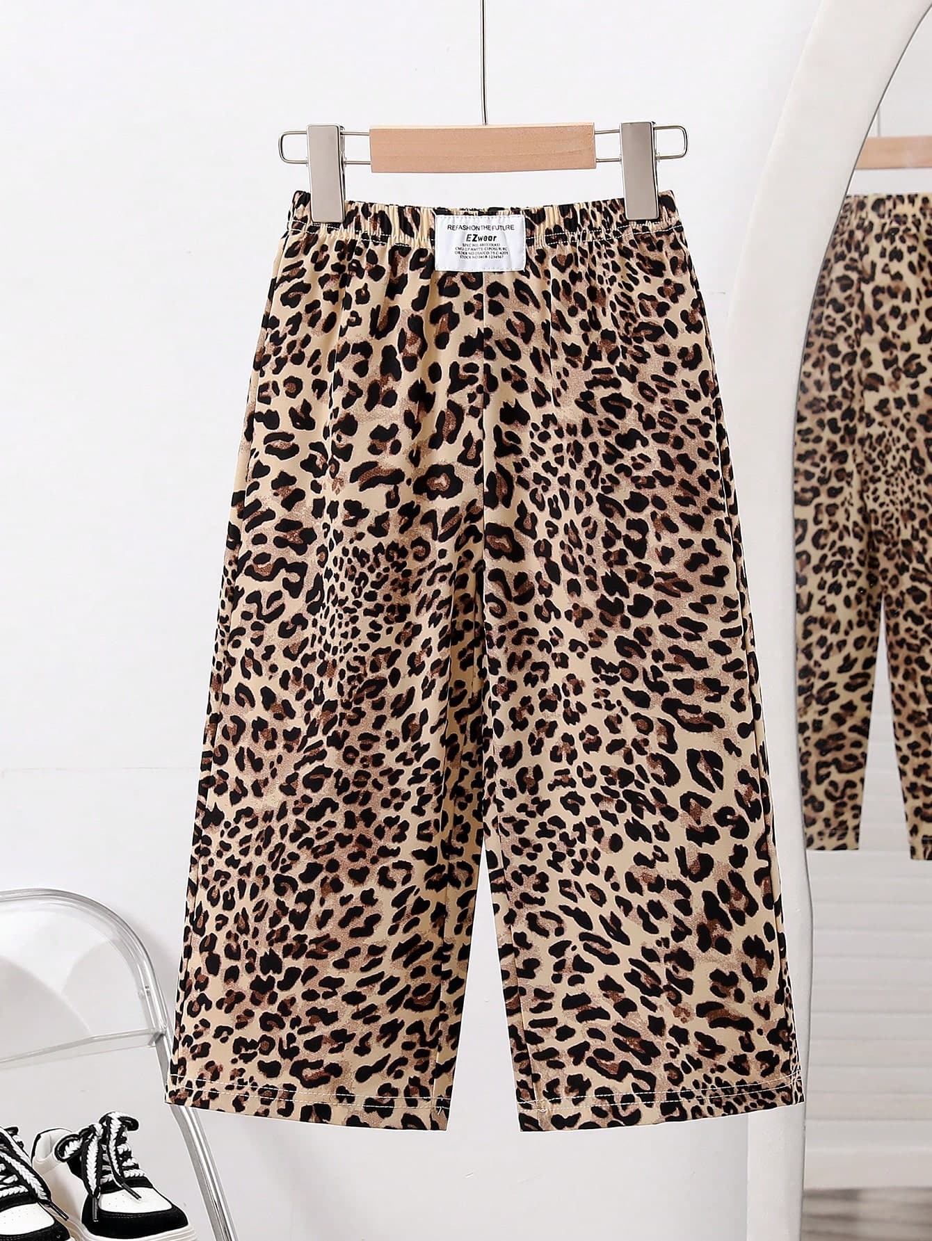 SHEIN Young Girl Casual Loose Leopard Print Straight Leg Pants,Summer Daily Wear Fall Fashion Trousers For Sweatshirts Or Cropped T-Shirts