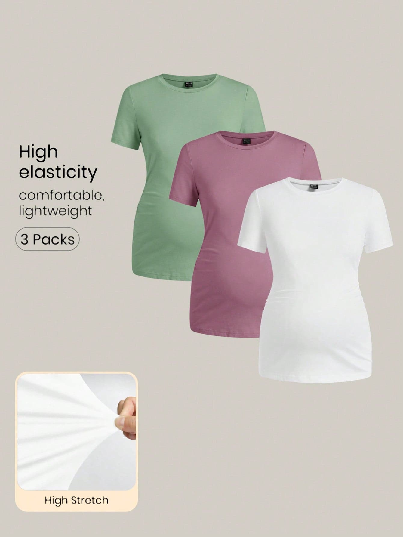 Modmama Maternity Casual Solid Color Short Sleeve Fitted T-Shirt, Summer