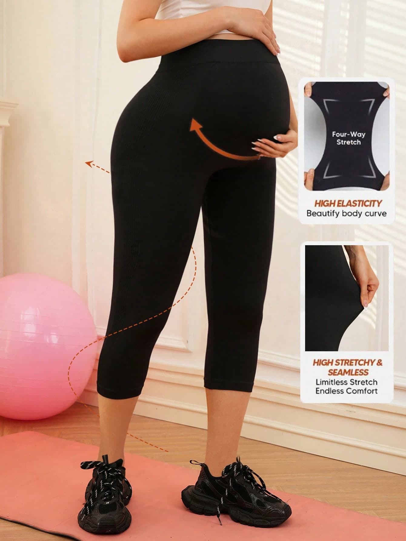 SHEIN Maternity Solid Color High Waist Casual Versatile Sports Capri Pants