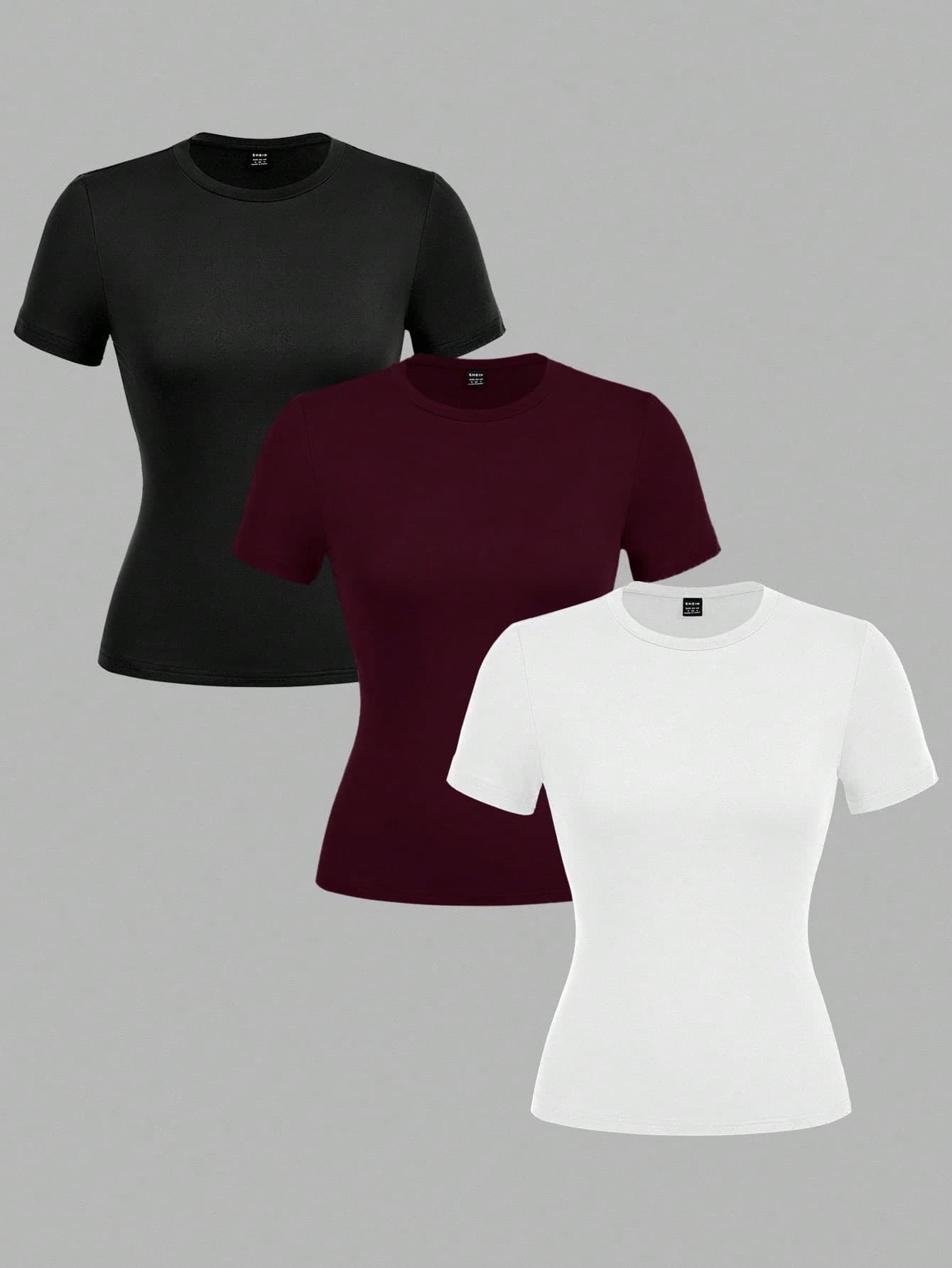 SHEIN EZwear 3pcs Women Casual Crew Neck Bodycon Long Sleeve T-Shirt Set
