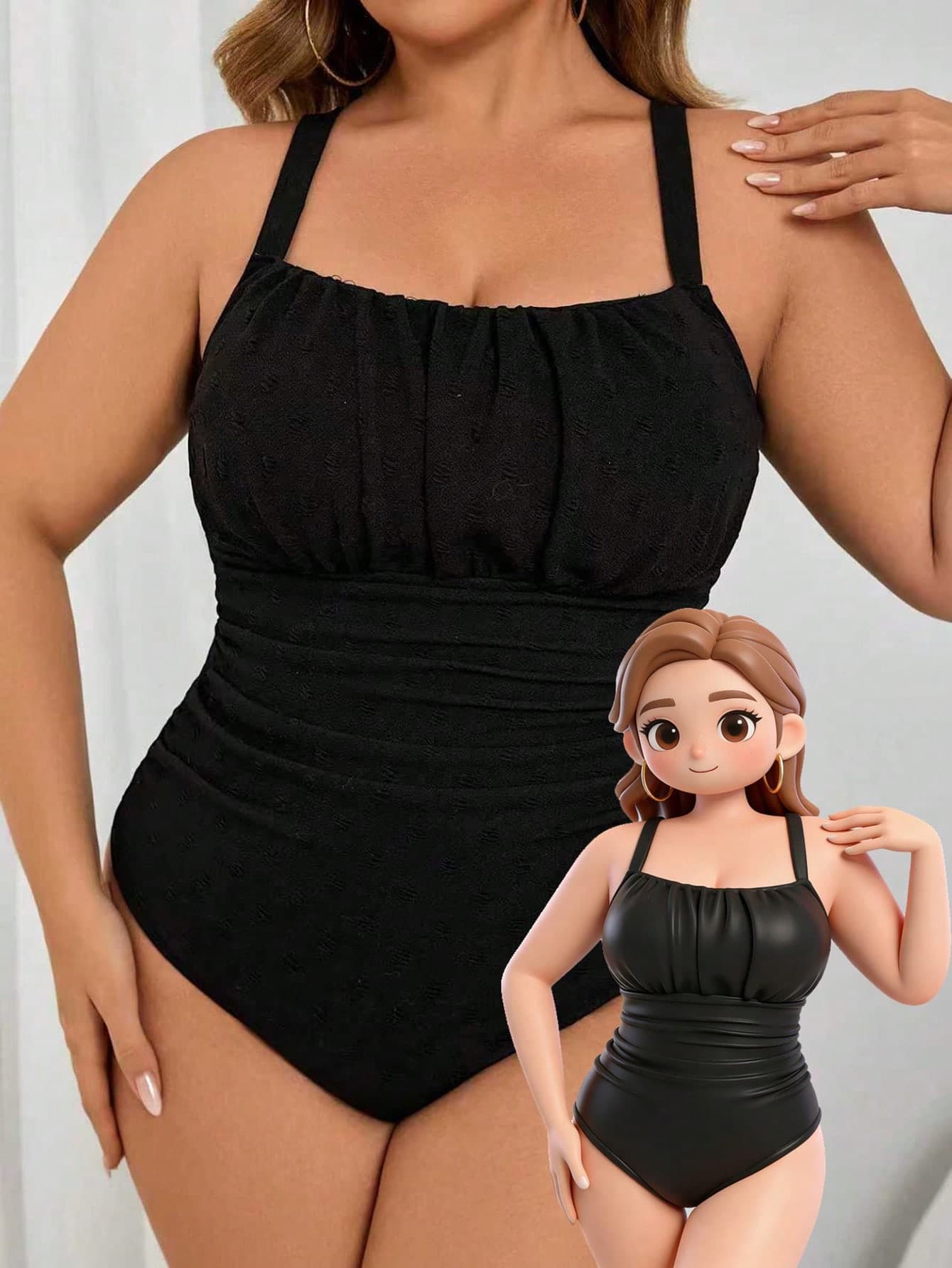 Swim Lushoire Plus Size Women's Solid Color Adjustable Spaghetti Strap Casual Summer Beach Vacation Monokini Swimsuit