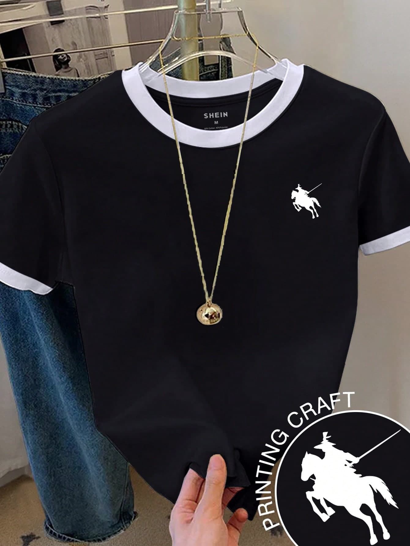Franclia Women's Color Block Knight Print Short Sleeve Casual Versatile Round Neck T-Shirt