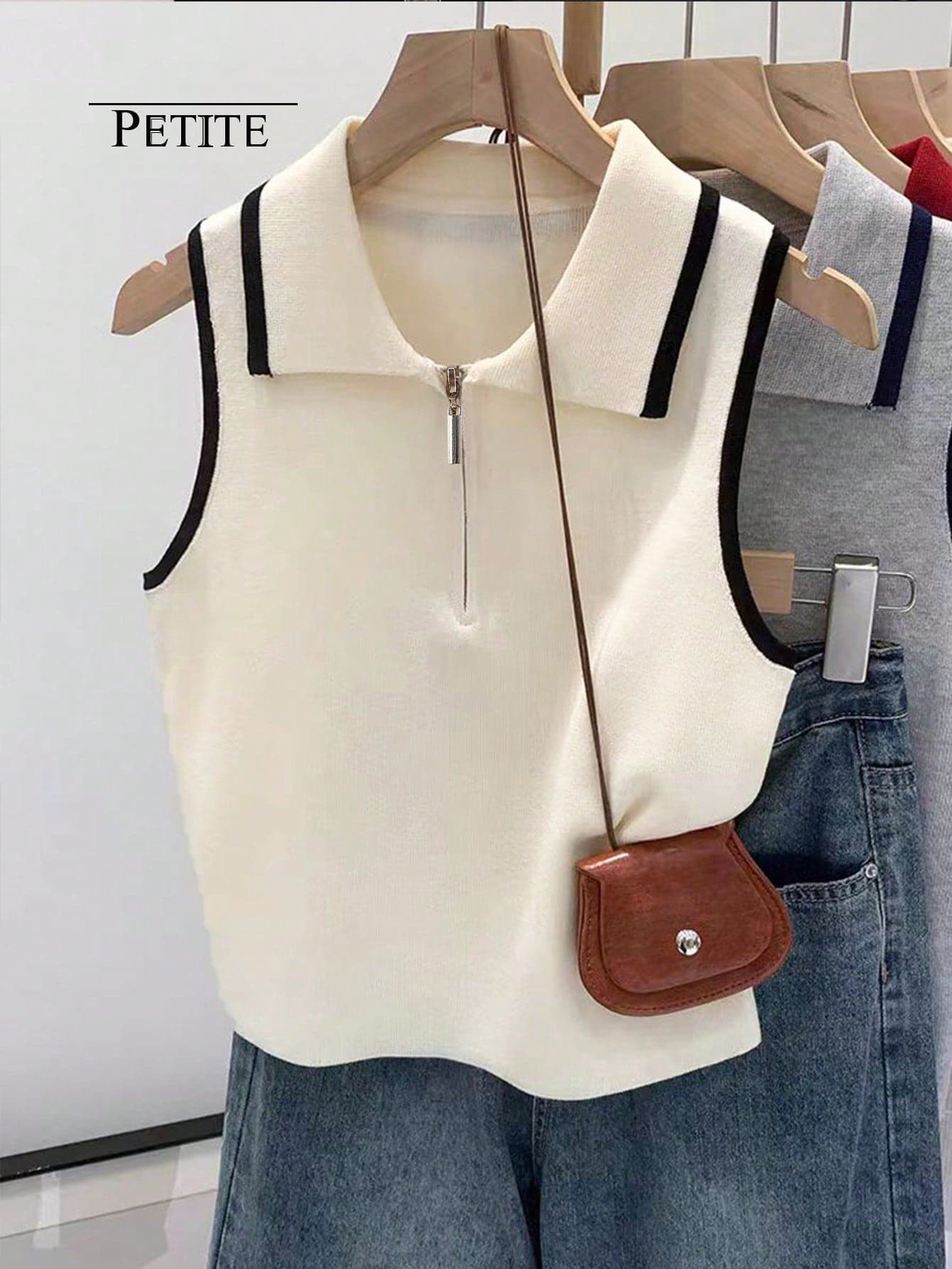GlowEve Color Block Patchwork Casual Commuting Fashion Knit Comfortable Polo Collar Women Tank Top ,Petite Women