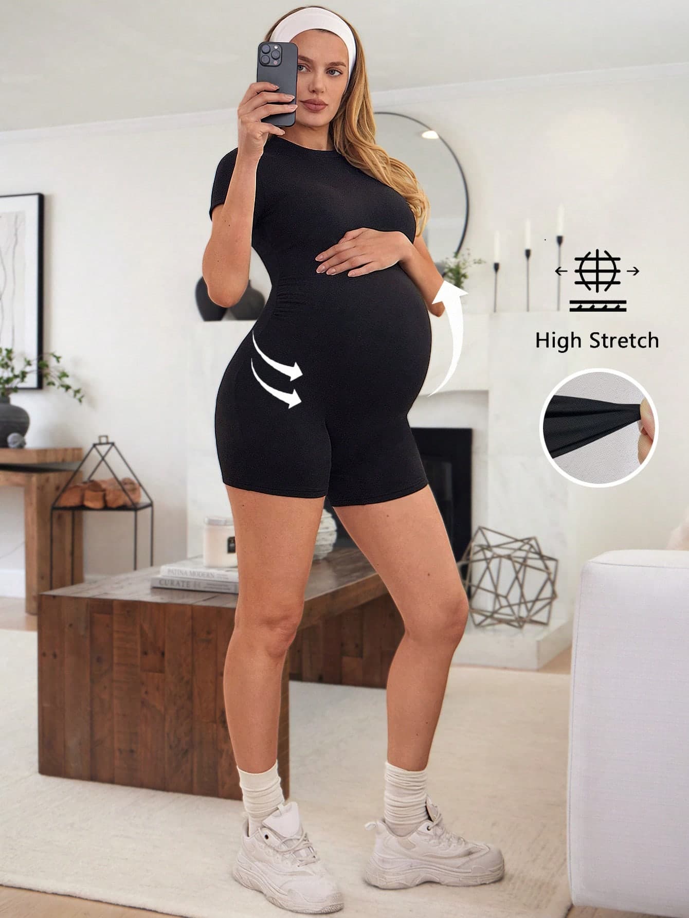 SHEIN Maternity Solid Color Round Neck Short Sleeve Casual T-Shirt And Shorts Set, Summer Outfits,, Summer Outfit For Women