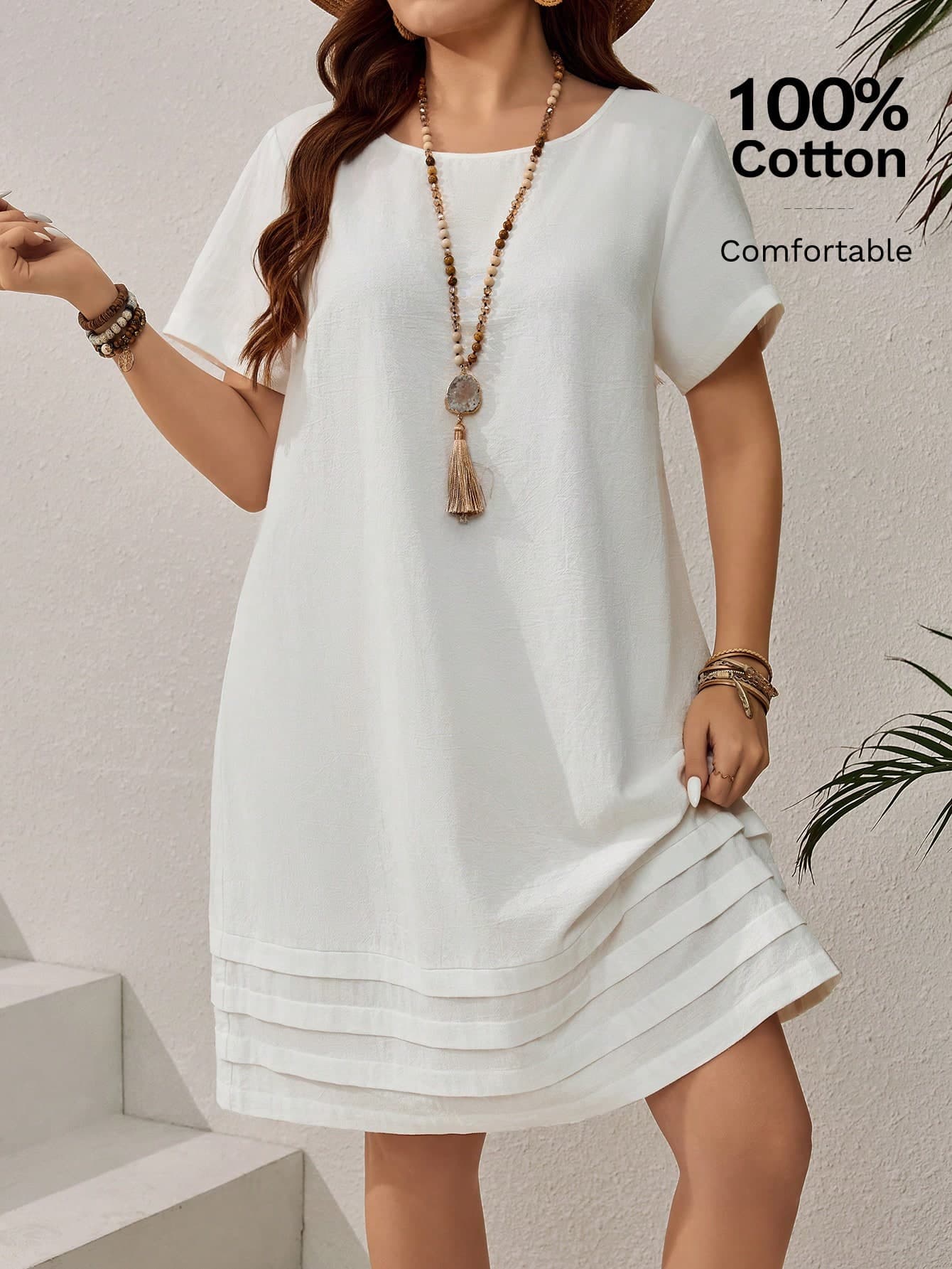 EMERY ROSE Plus Size Solid Color Short Sleeve Casual Vacation Dress,Summer Outfits For Women/Summer,Tropical Vacation Woman Clothes