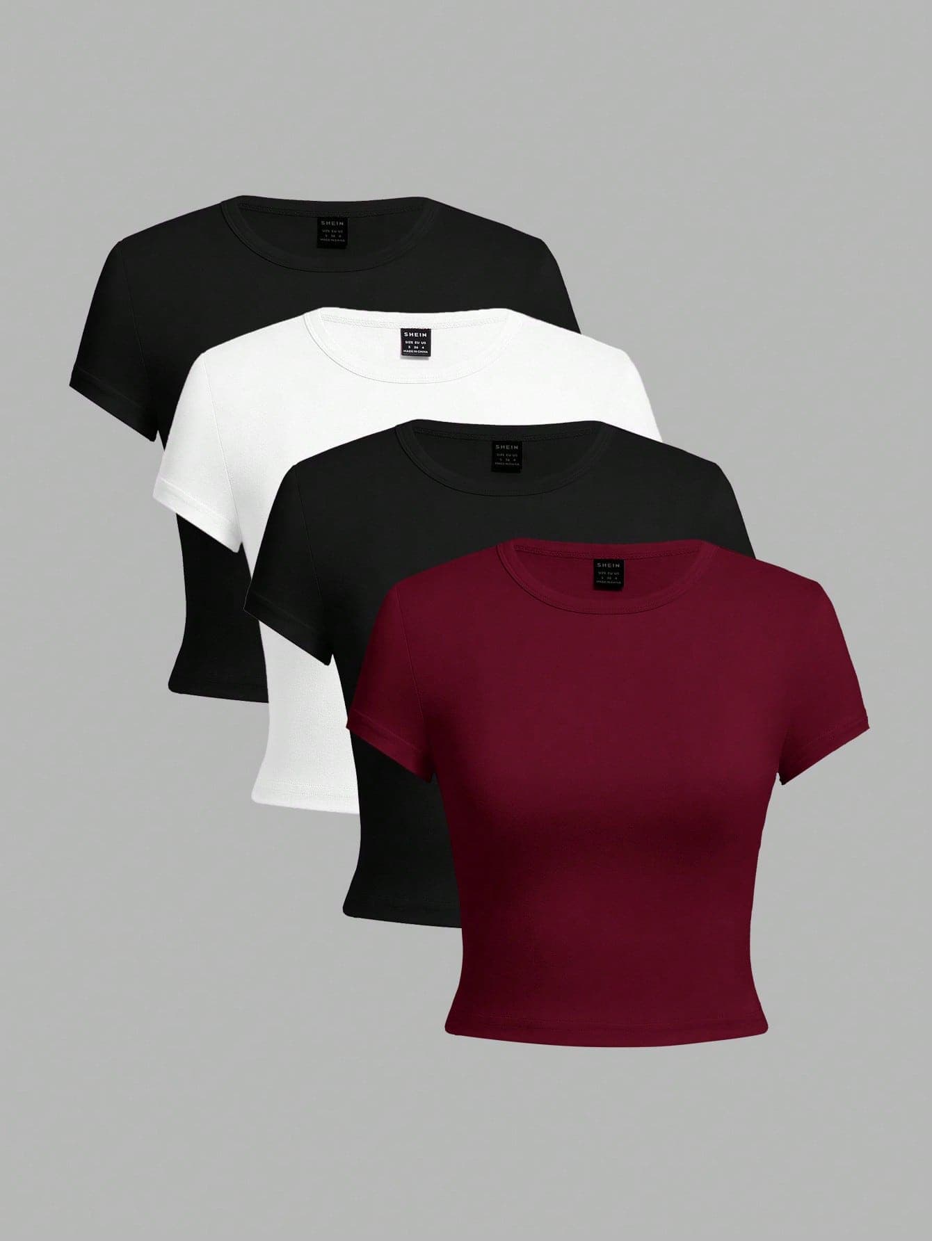 SHEIN EZwear 4pcs Set Women Casual Round Neck Short Sleeve Fitted T-Shirts, Suitable For Summer Basic Tees Women Basic Women Tops Plain Tshirts Women