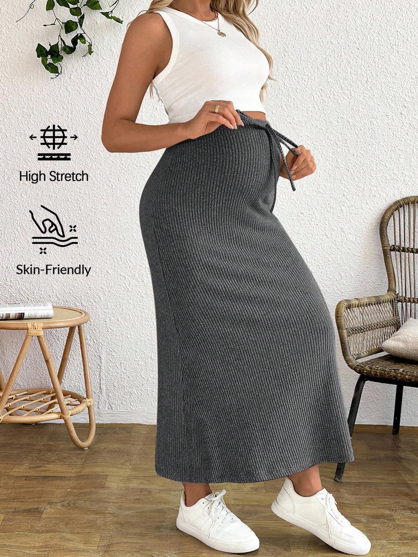 SHEIN Maternity Tank Top And Adjustable Waist Drawstring Fitted Skirt 2 Pieces Set