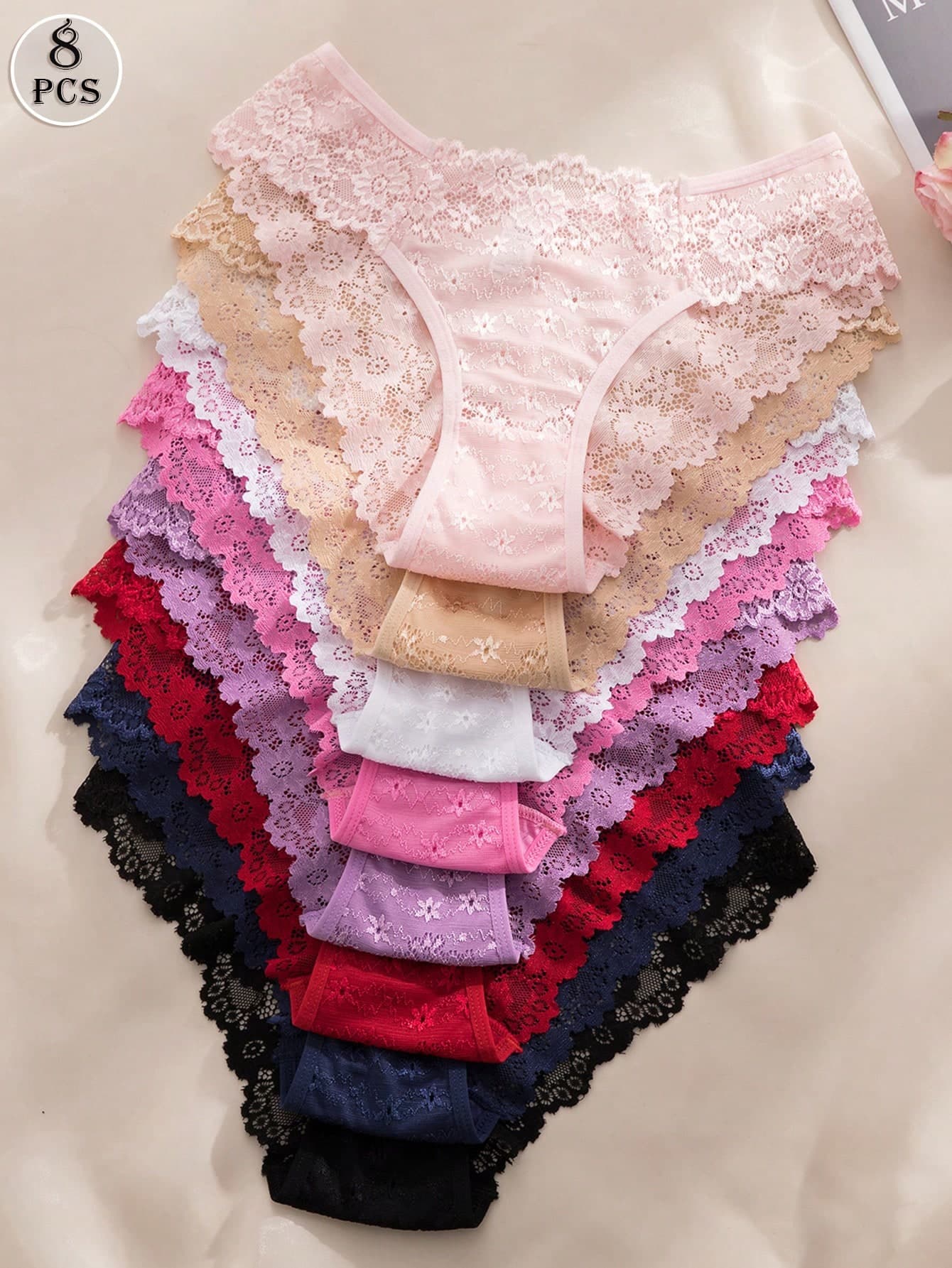 8pcs/Set Romantic Sexy Lace Women's Panties