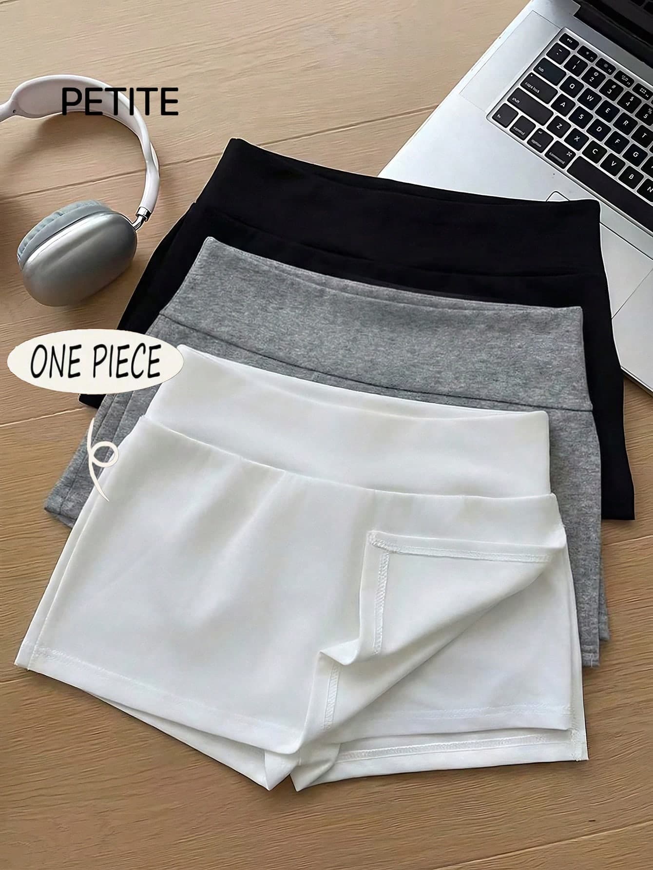 GlowEve Women's Elastic Waist Side Slit Sports Shorts,White And Black Summer Athleisure Gym High Waisted Skorts,Casual Minimalist Versatile Everyday Shorts ,Petite Women