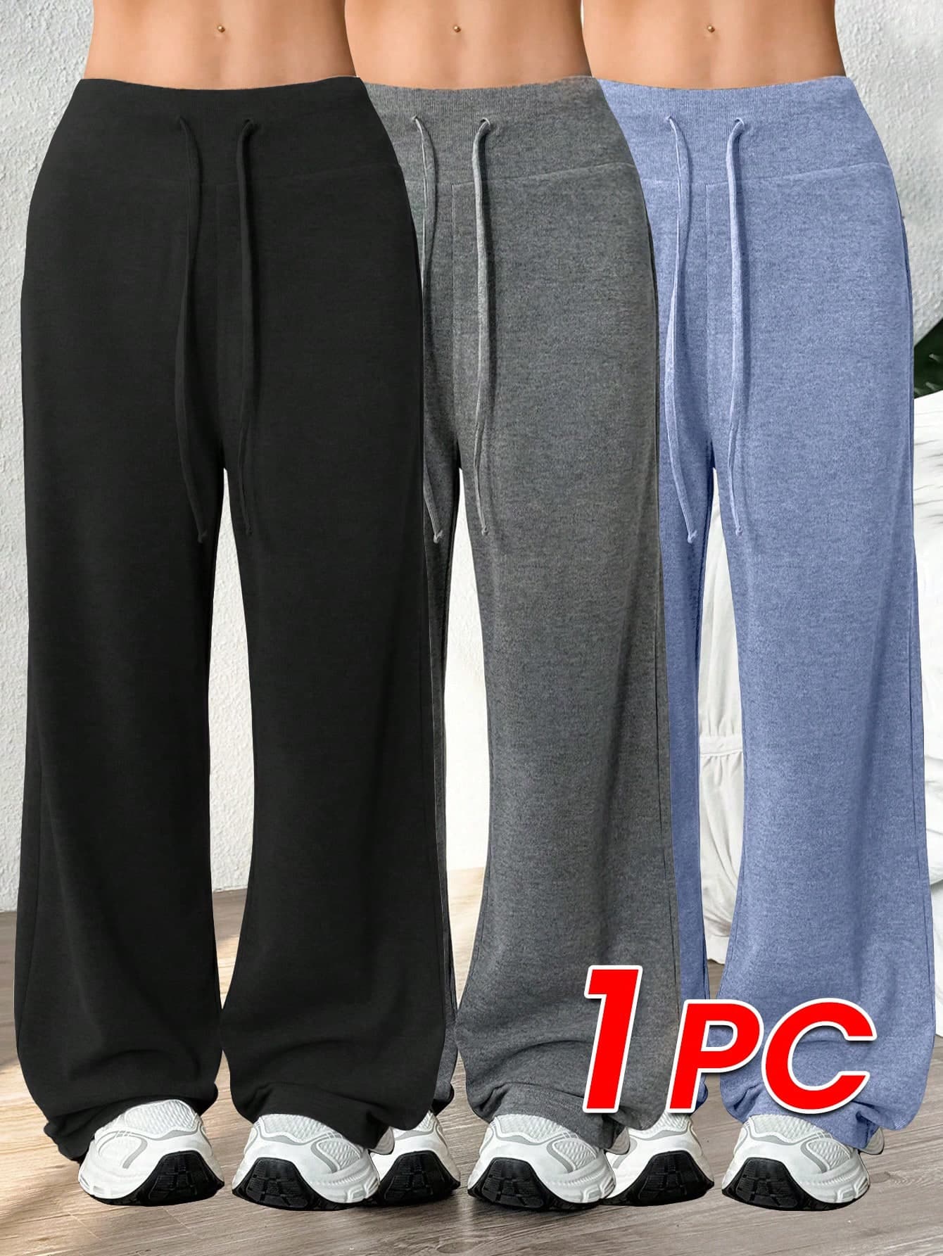 Velisys Velisys Women's Solid Color Drawstring Waist Wide Leg Loose Casual Pants Black Pants Loose Pants