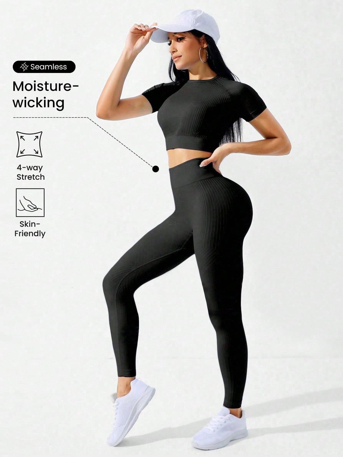 Dewbera Dewbera Two Pieces Outfits Seamless Raglan Sleeve Sports Set Workout Women Set Women Leggings Set Gym Women Outfit