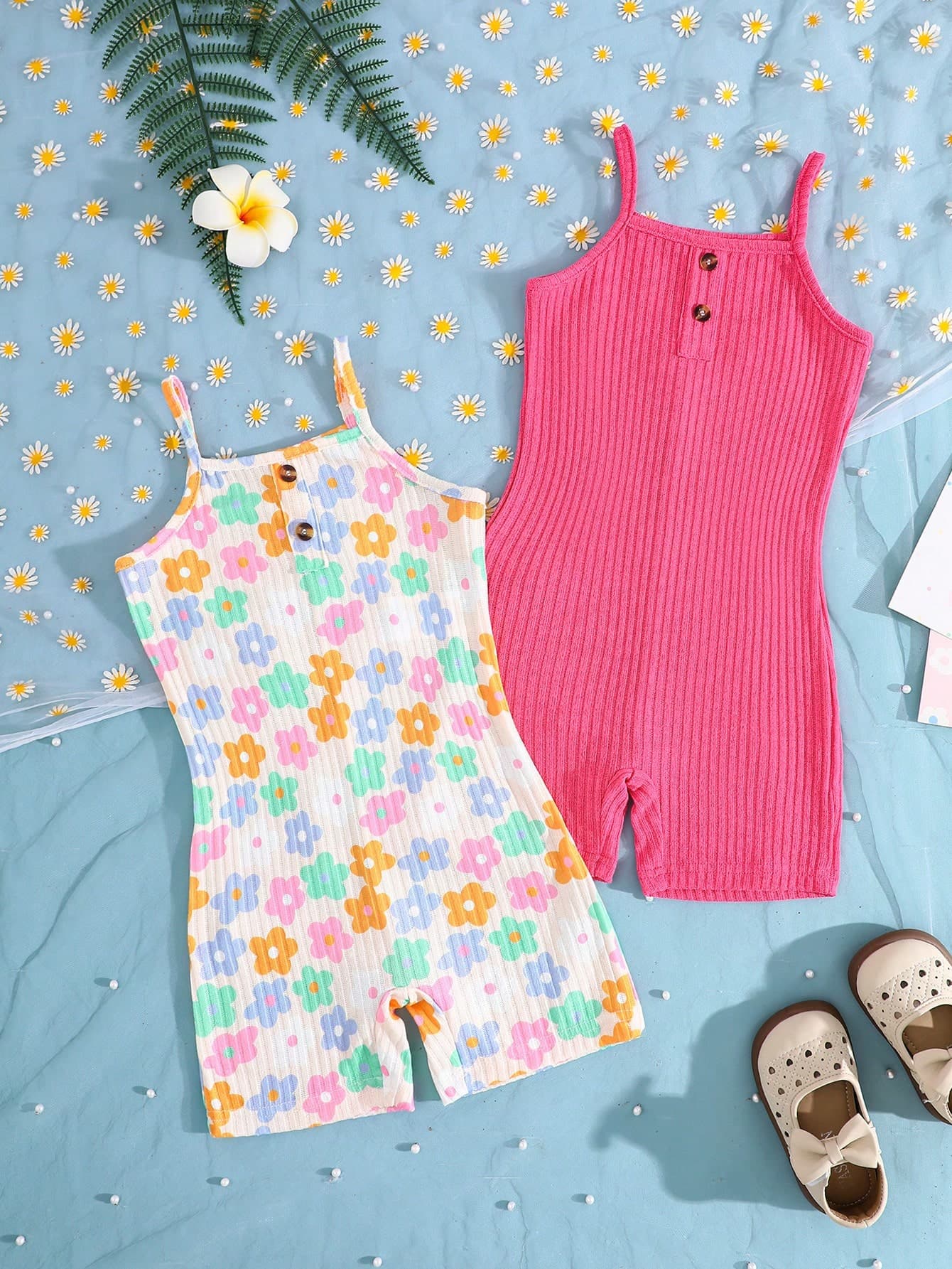 2pcs/Set Young Girls Floral Print Colorful Jumpsuit, Comfortable Home Wear