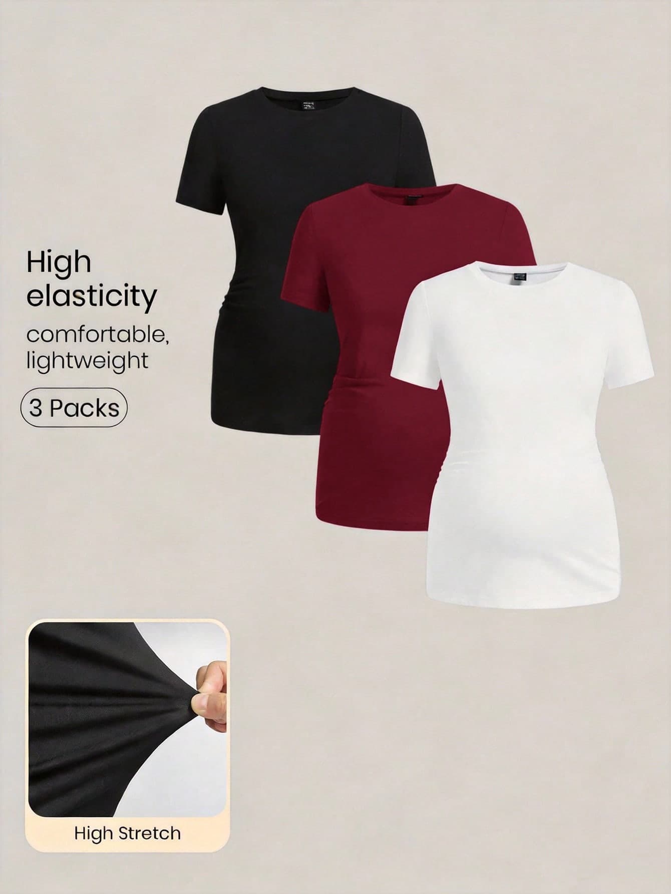 Modmama Maternity Casual Solid Color Elastic Round Neck Short Sleeve T-Shirt, Summer