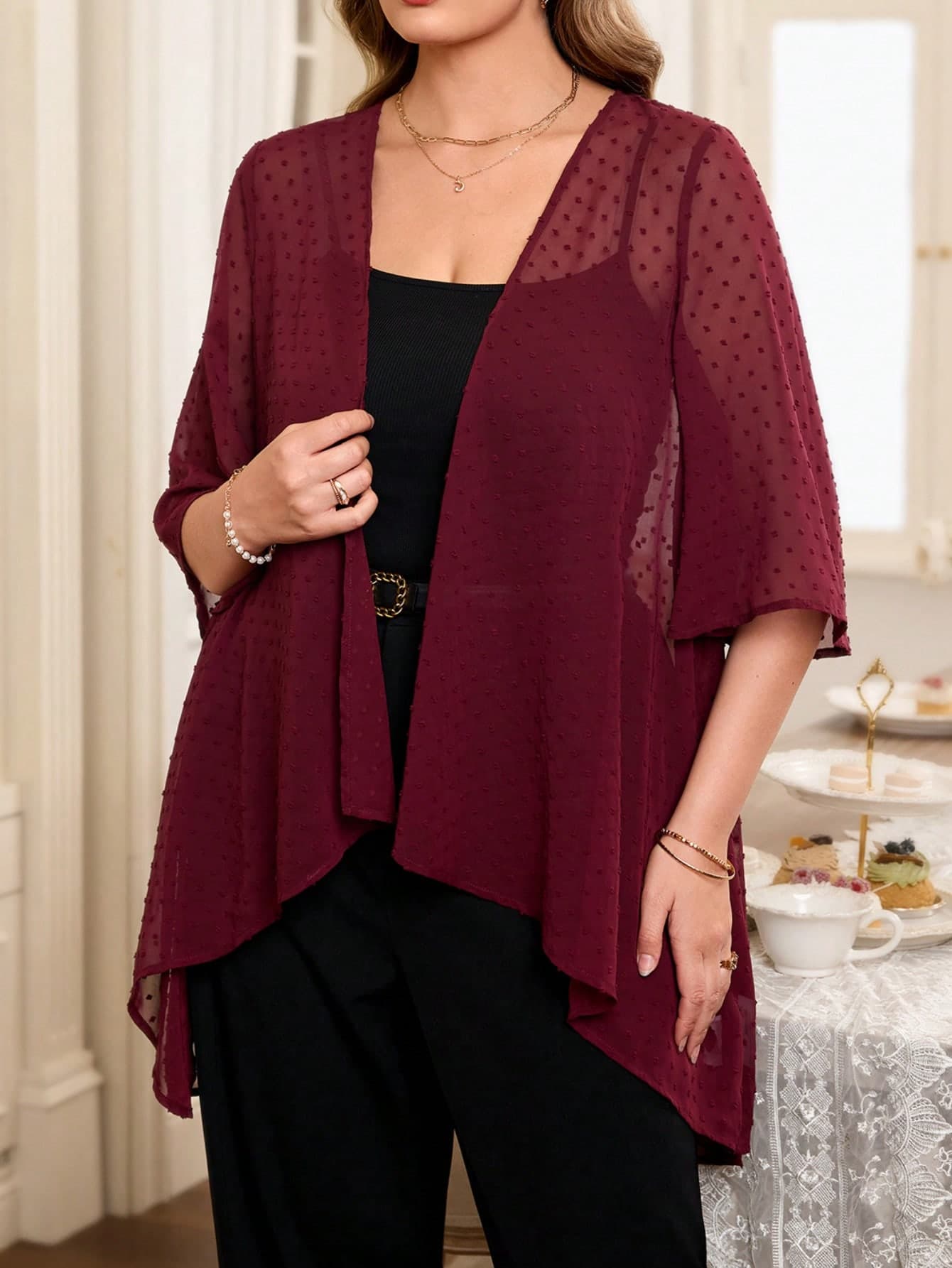 EMERY ROSE Plus Size Women's Casual Coat , Summer Spring To Summer Valentines Day Beach Wedding Vacations Women Casual Beach Holidays Going Out Coat