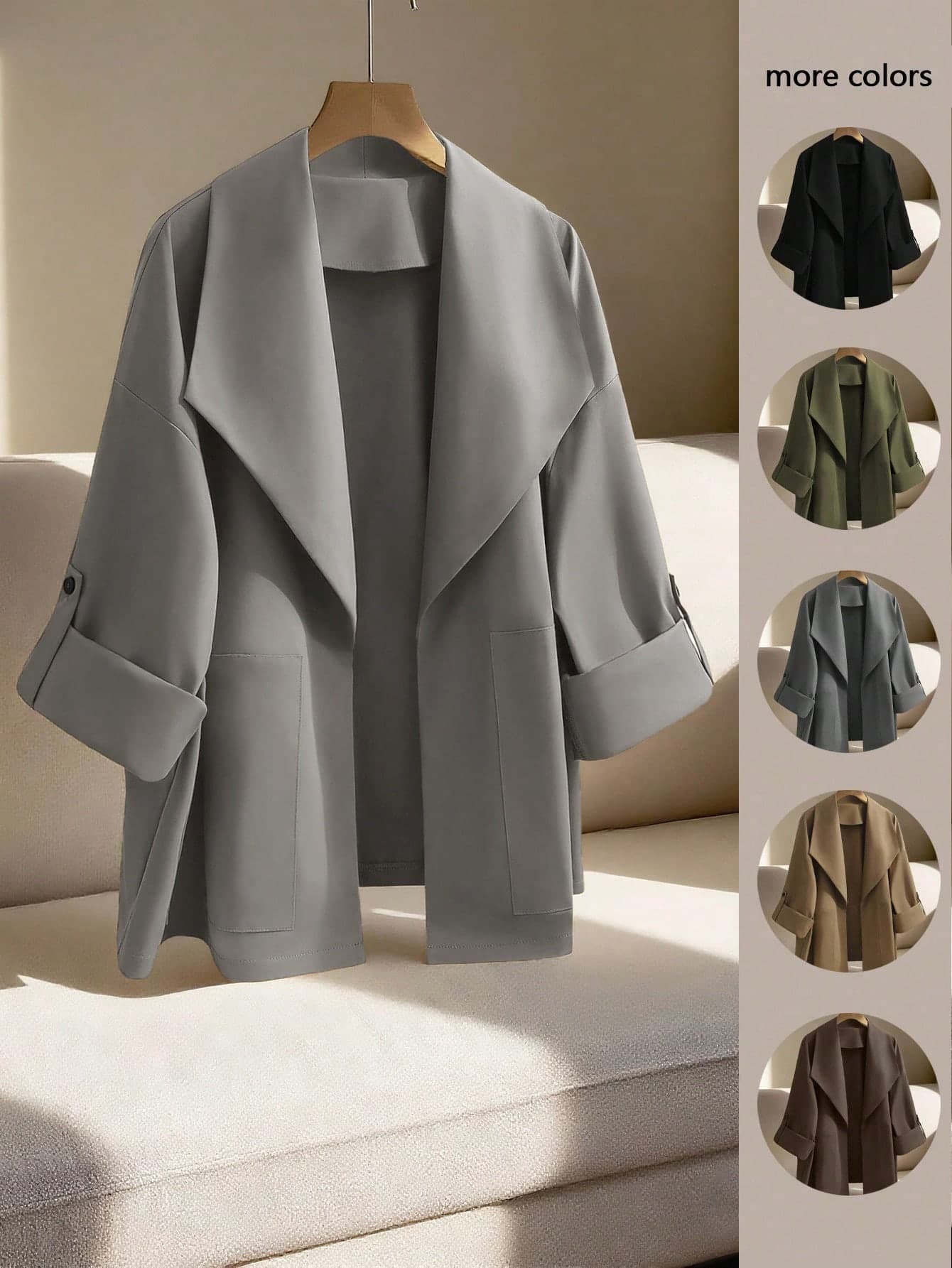GlowEve CURVE Plus Size Women Casual Loose Solid Color Windbreaker Jacket, Autumn/Winter Fall