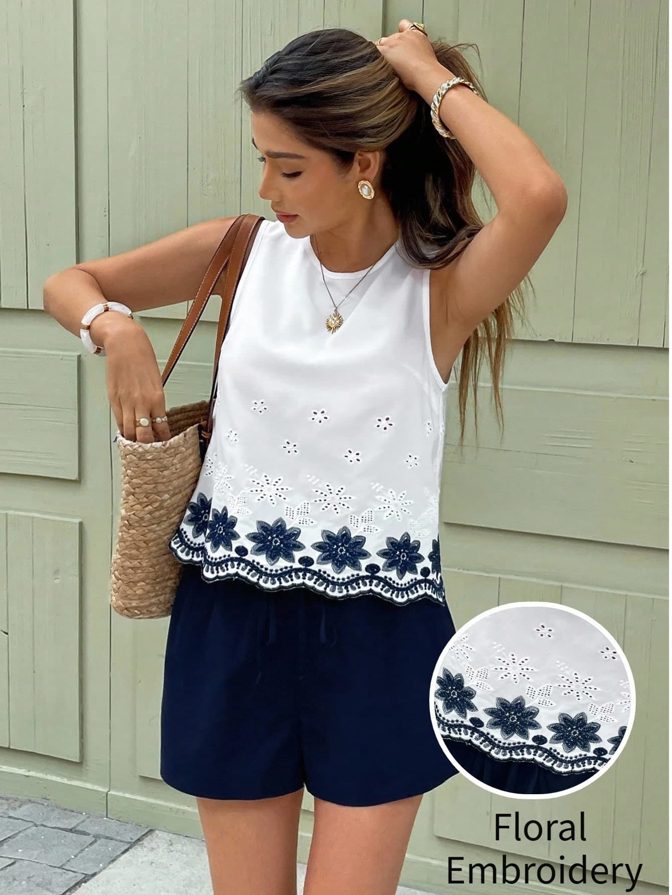 Serisse 2pcs Women's Sleeveless Top & Shorts Set, Fashionable For Summer Casual Blue