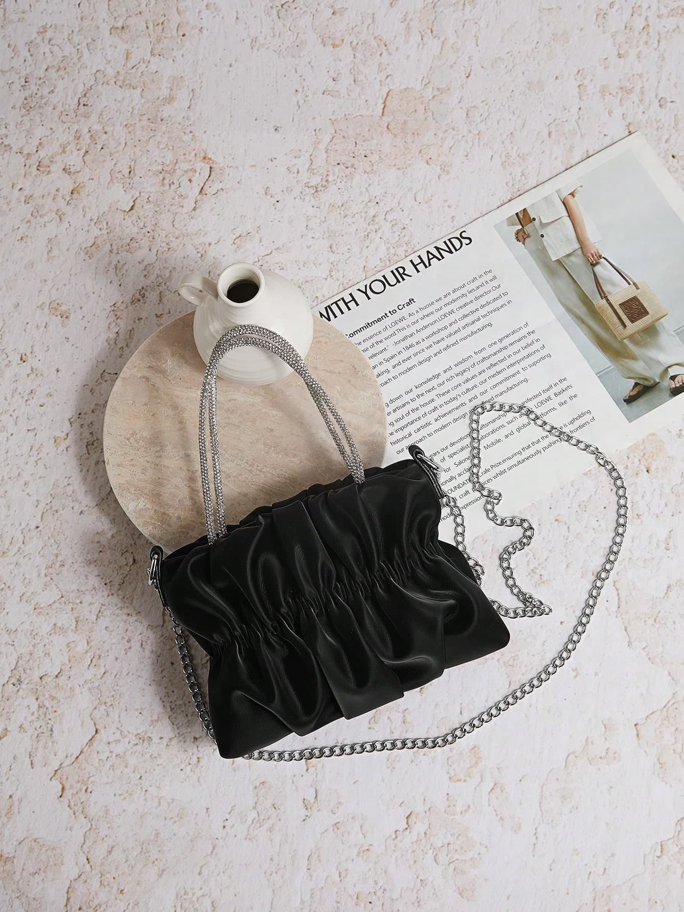 Enchnt 1pc PU Leather Bag, Party Handbag, Ruched Cloud Shaped Purse, Chain Crossbody Shoulder Bag