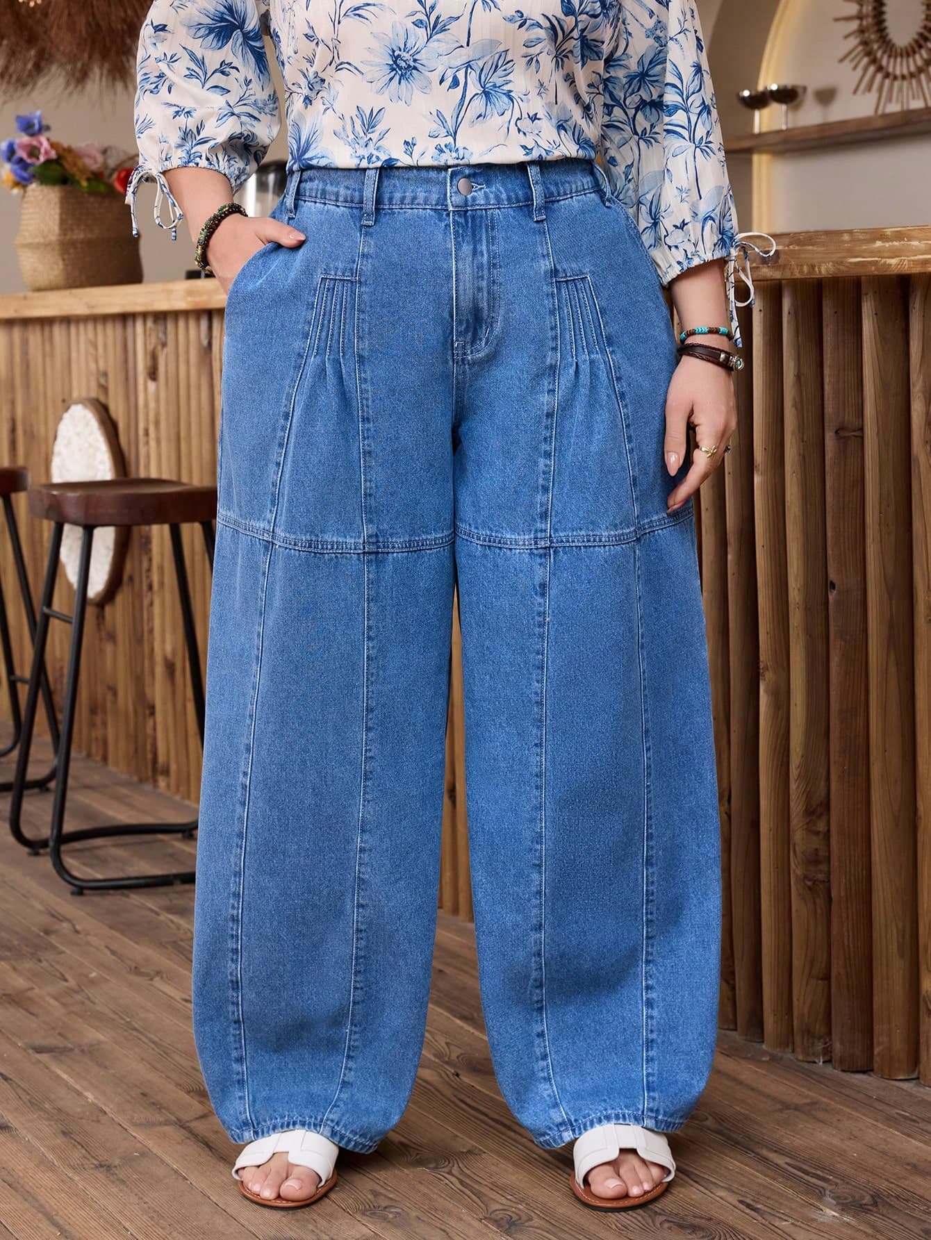 EMERY ROSE Plus Size Women Casual Comfortable Light Blue Non-Stretch Denim Jeans