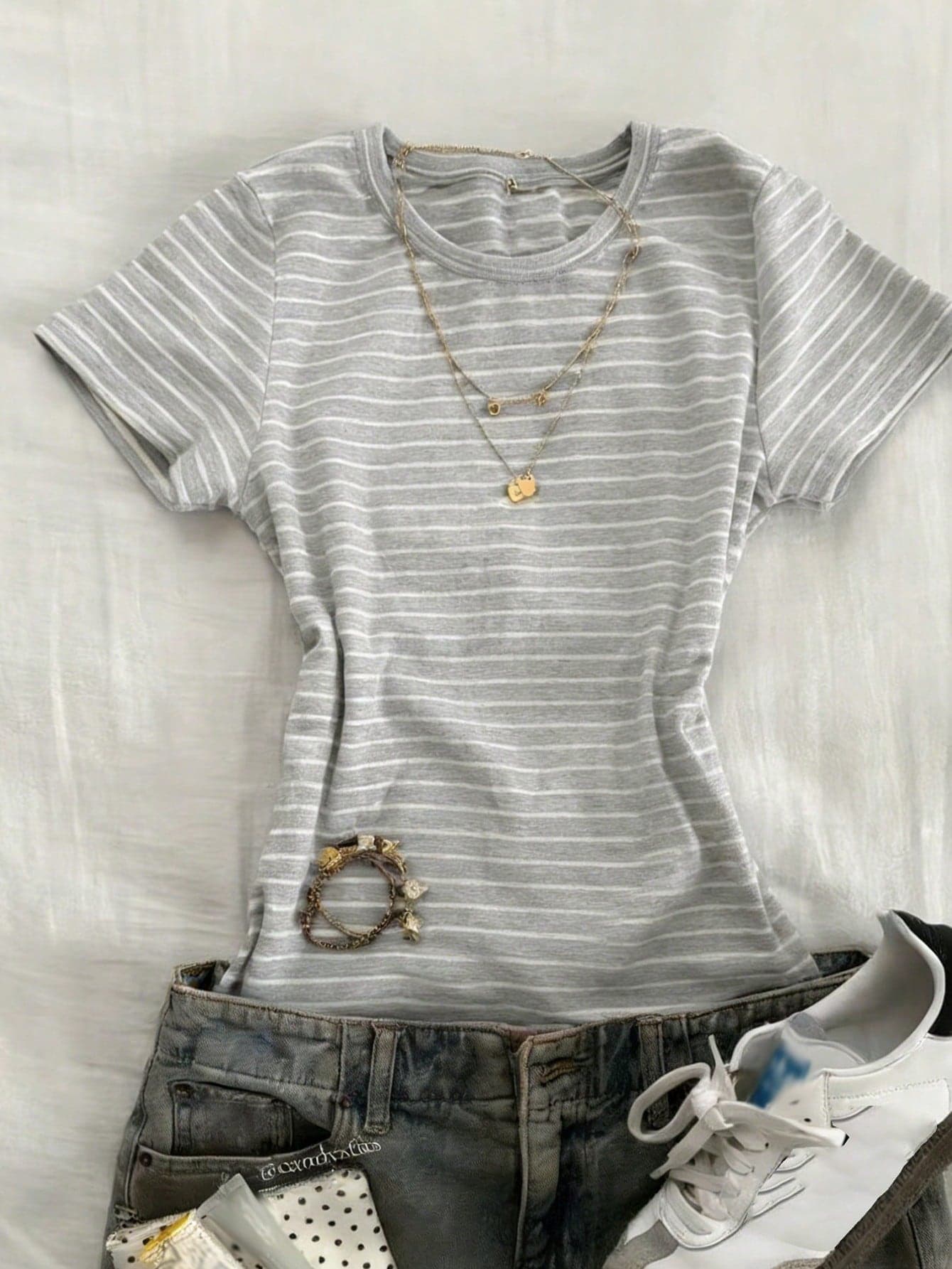 DAZY Crew Neck Casual Striped Short Sleeve T-Shirt For Teenage Girls Summer