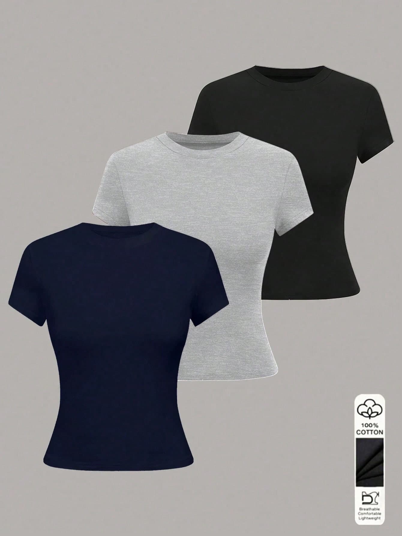 Franclia Women's Casual Solid Color Slim Fit T-Shirt, Summer