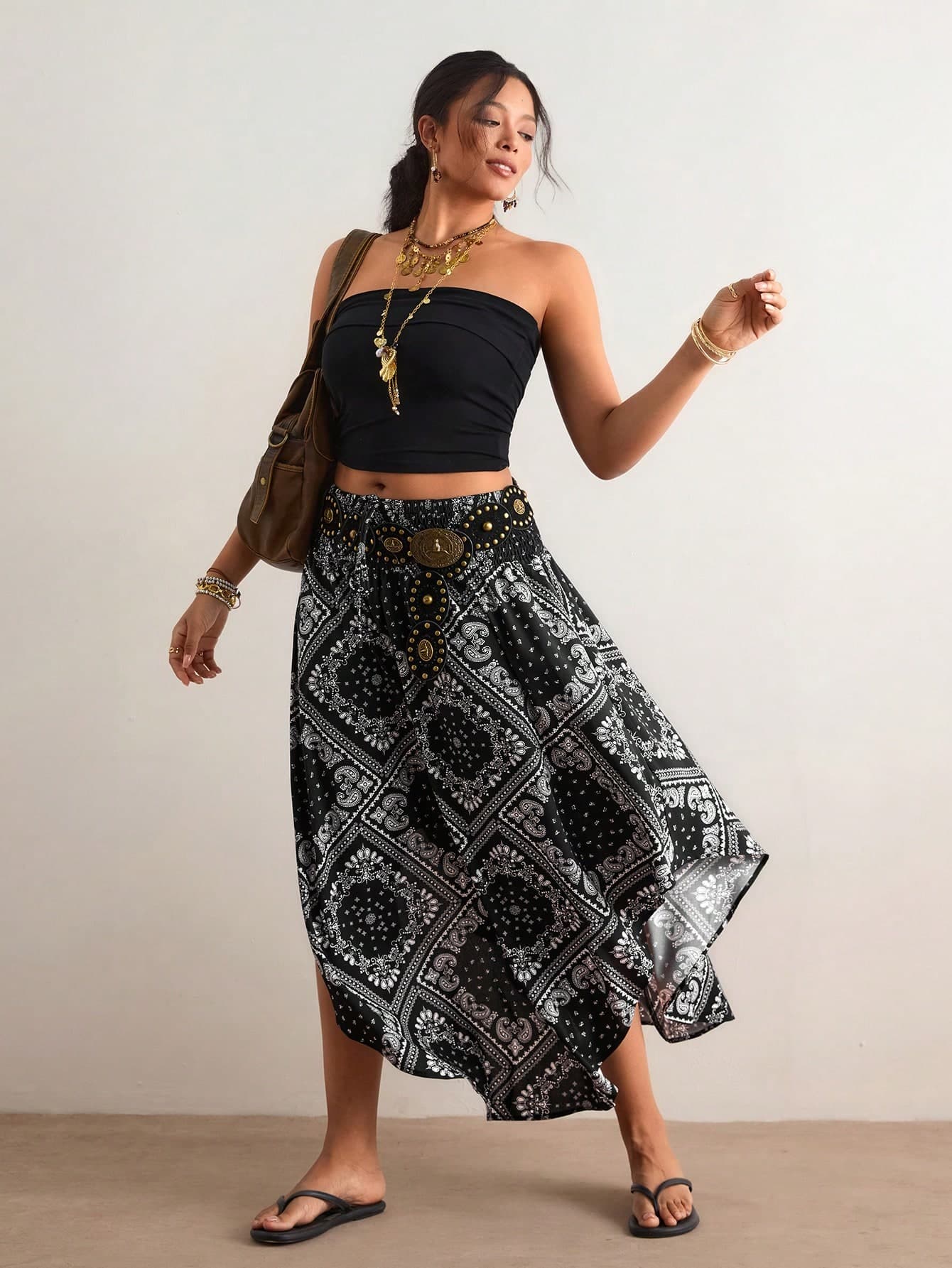 Freevana Plus Solid Curved Hem Tie Front Summer Skirt
