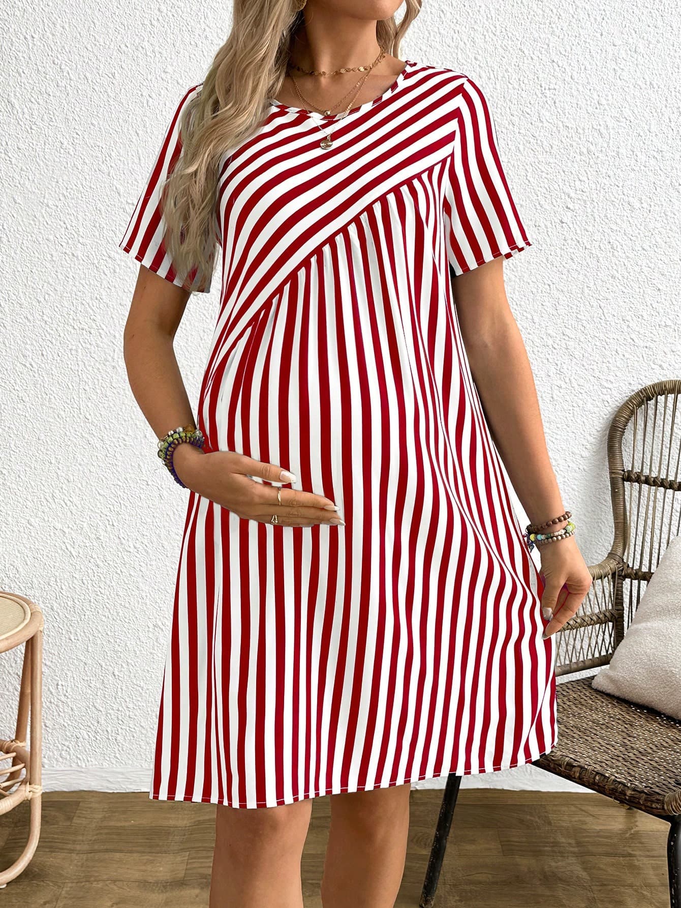 SHEIN Maternity Striped Round Neck Short Sleeve Dress