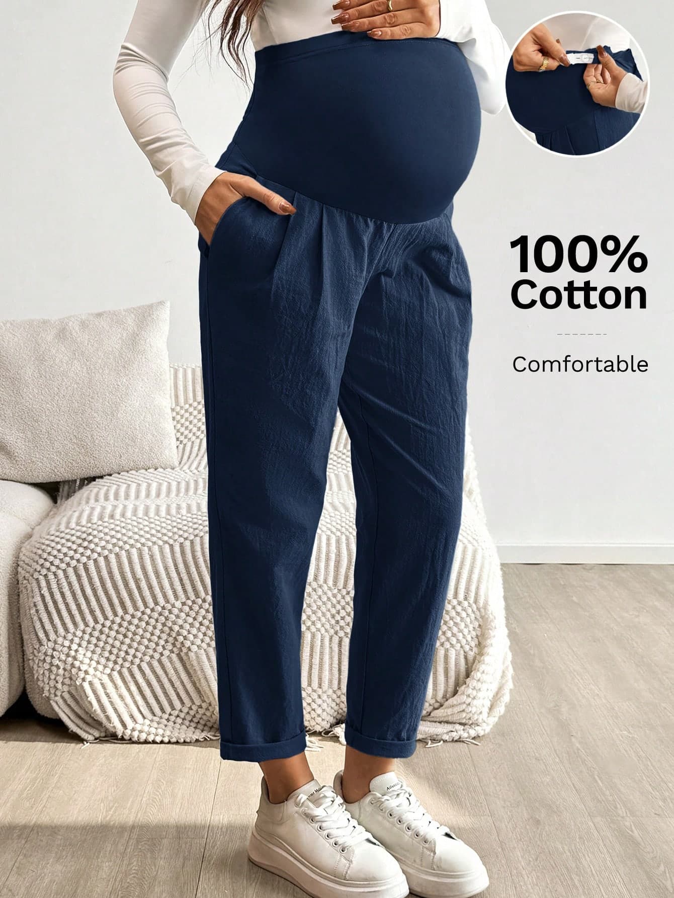 SHEIN Maternity Solid Color Casual Pants Fall
