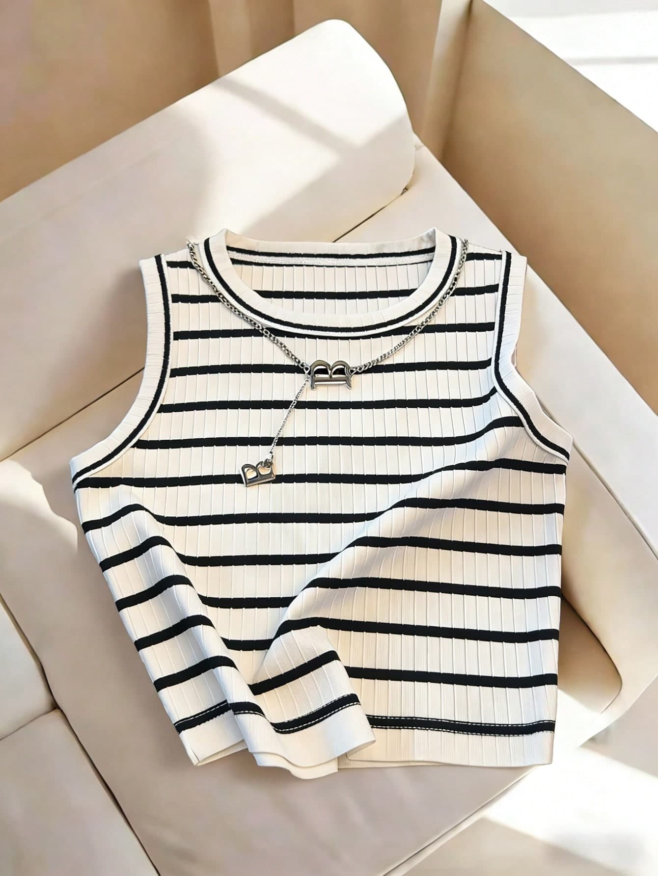 GlowEve Women's Casual Striped Fitted Tank Top, Summer