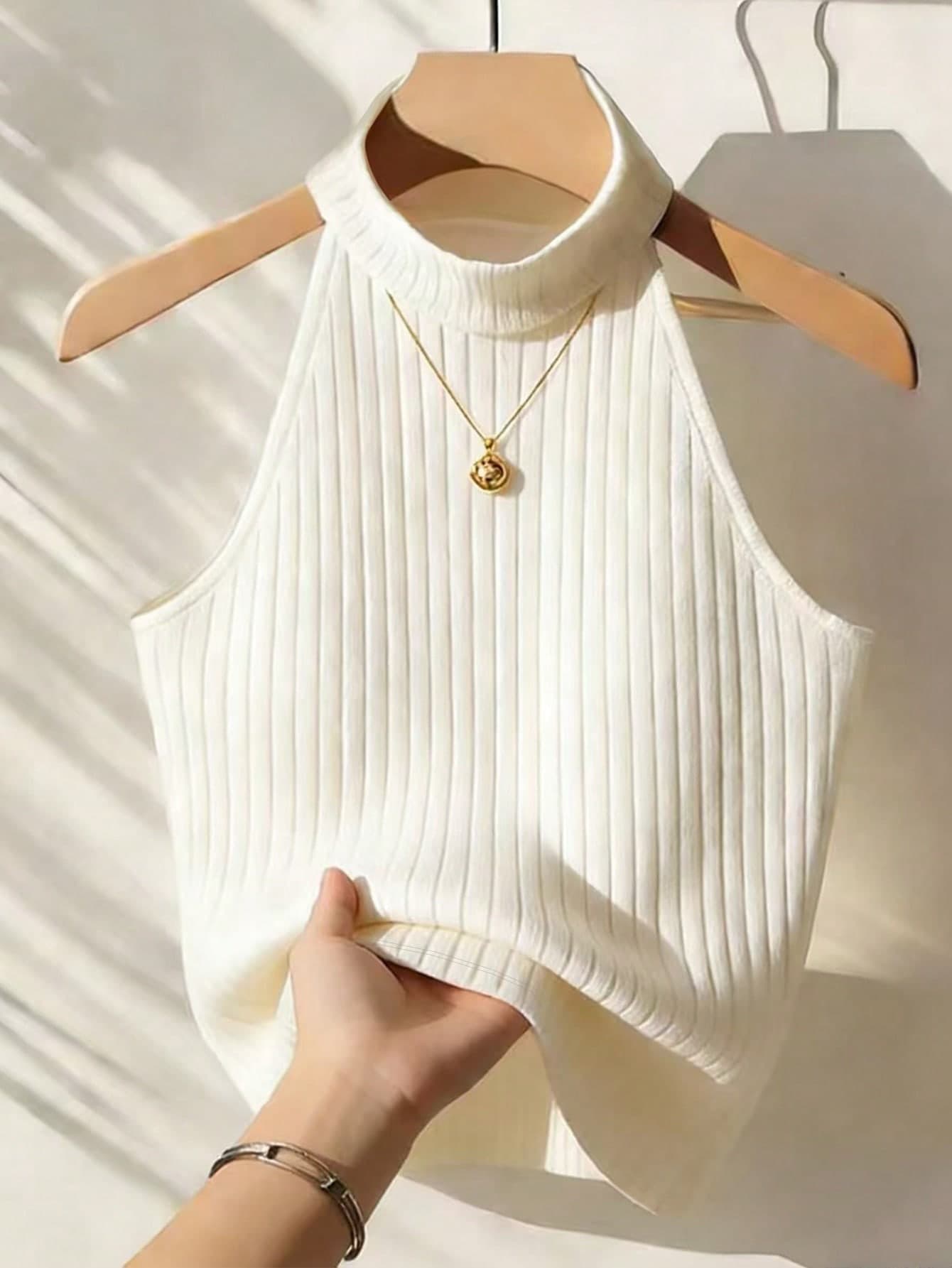 Franclia Women's Solid Color Halter Casual Versatile Daily Wear Top