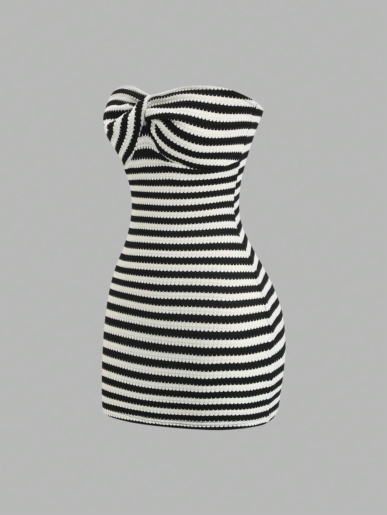 Sweetra Women's Contrast Stripe Backless Knit Tube Top Bodycon Mini Dress, Summer