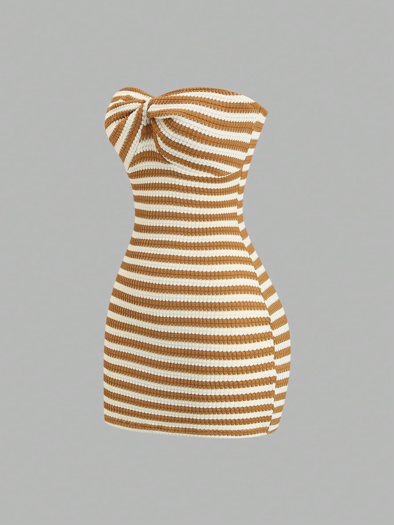 Sweetra Women's Contrast Stripe Backless Knit Tube Top Bodycon Mini Dress, Summer