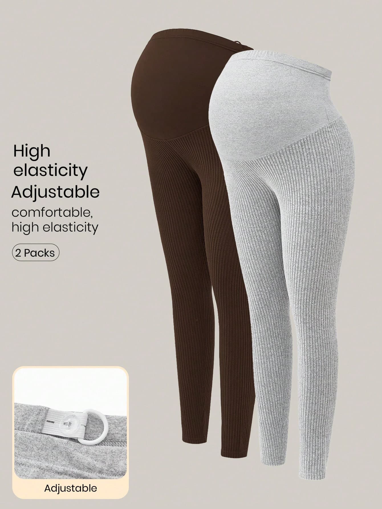 Modmama 2pcs Maternity Solid Color Basic Knitted Leggings, Casual Daily Wear