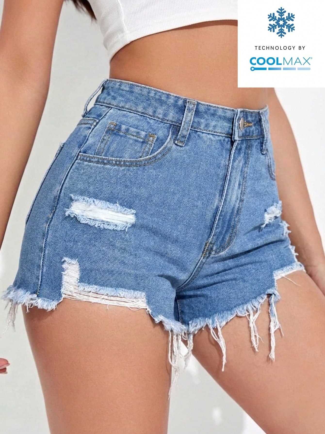 Rivivi Women's Light Wash Distressed Denim Shorts Casual High Waisted Straight Leg With Zipper
