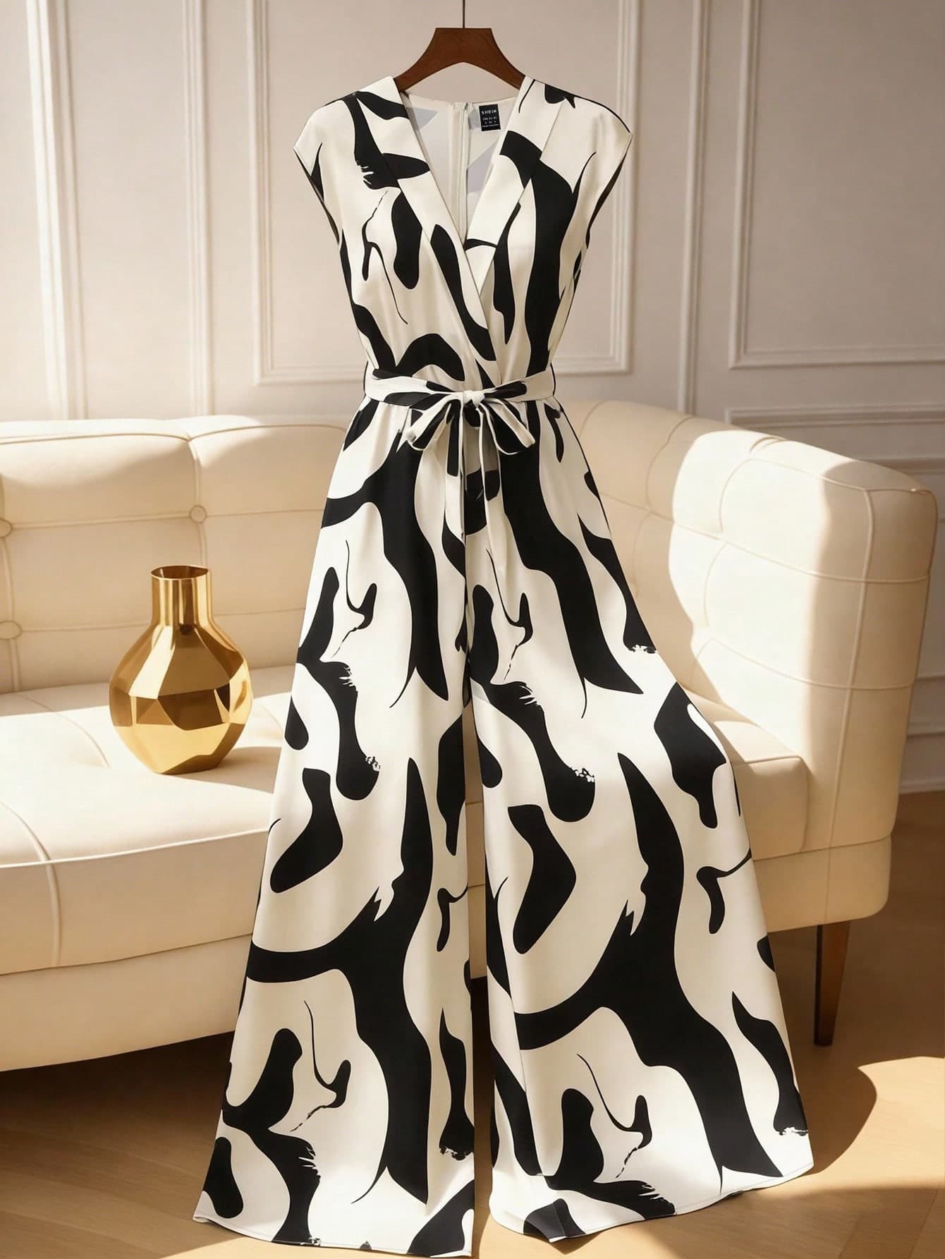 GlowEve CURVE Plus Size Women's Summer Jumpsuit With Waist Cinching, Wide Leg Printed Romper Set