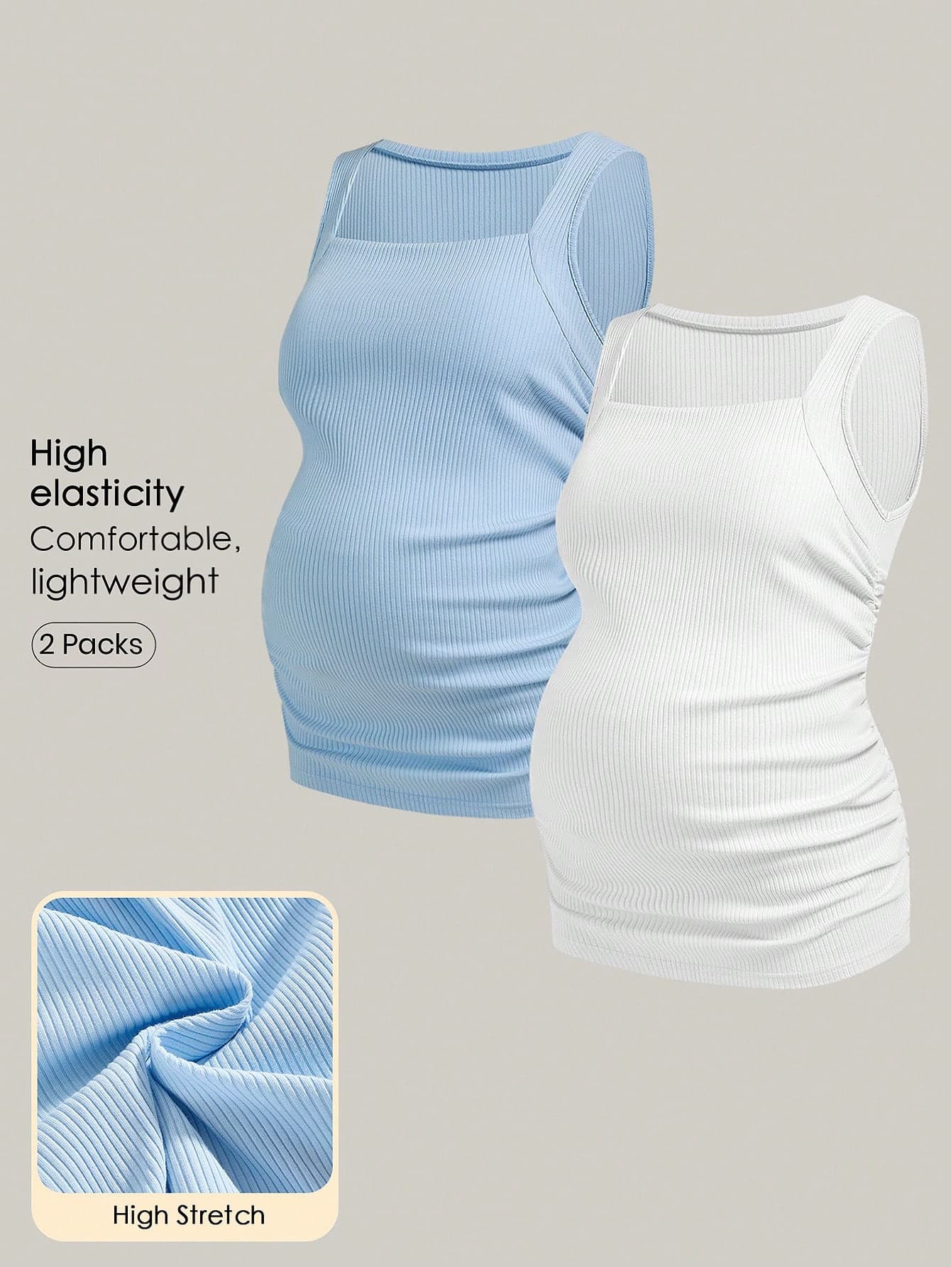 Modmama Maternity Casual Solid Color Ruched Fitted Tank Top, Summer