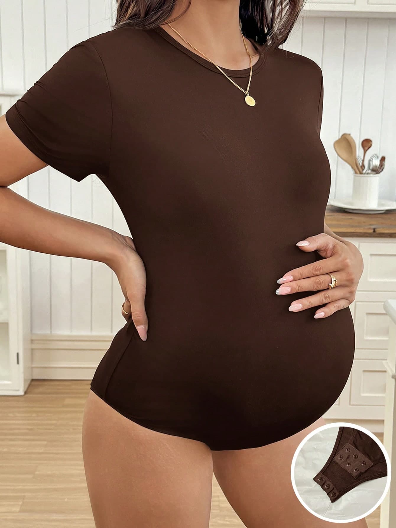 SHEIN Pregnant Women Solid Color Round Neck Short Sleeve Casual Jumpsuit